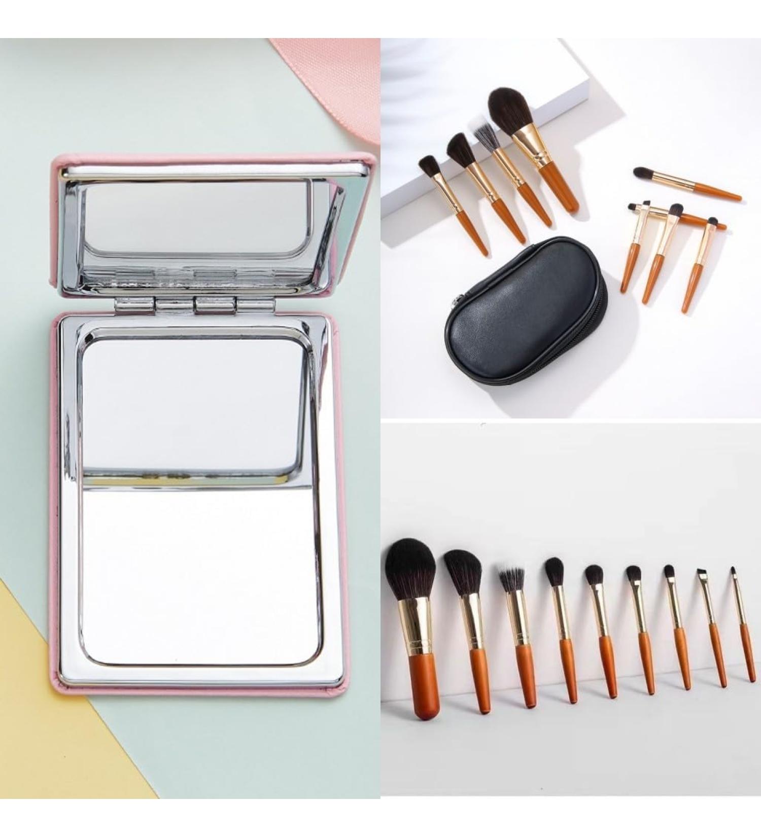 Mini Travel Makeup Brush Set with Bag & Mirror | Perfect Christmas Gift for Women | Portable Makeup Brush Kit - Buy Online on GoSupps.com