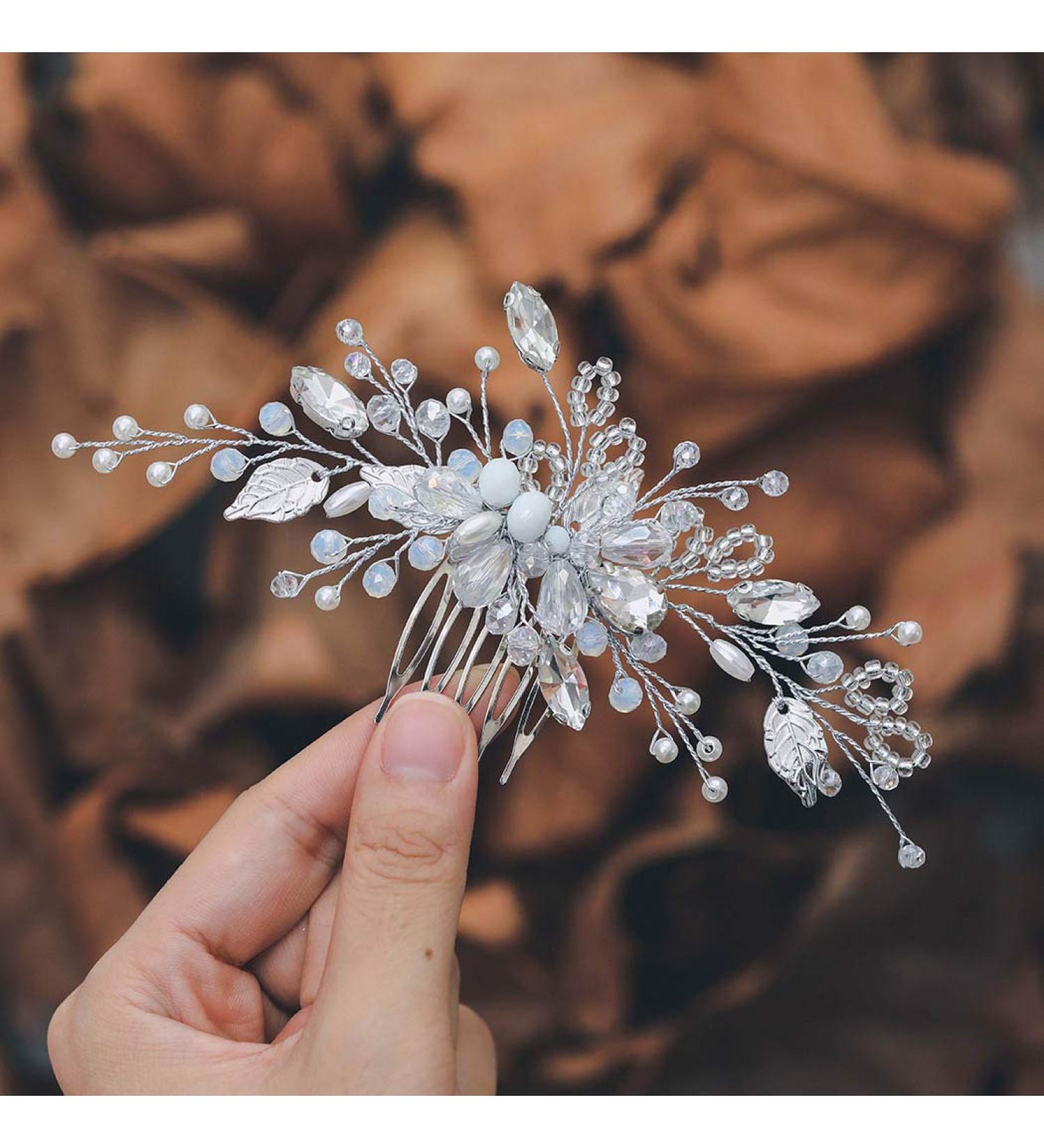 Ushiny Crystal Bride Wedding Hair Comb Silver Rhinestone Headpiece Pearl Hair Side Comb for Women and Girls - Buy Online on GoSupps.com