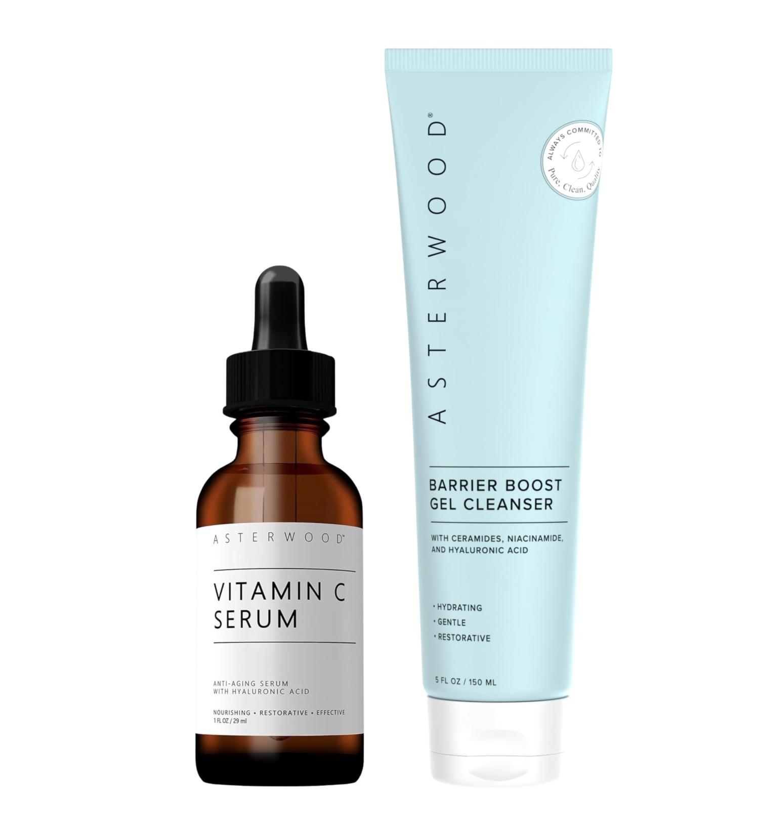 Asterwood Naturals Vitamin C Serum 1 oz + Barrier Boost Cleansing Gel 5.29 Fl Oz - Buy Online on GoSupps.com