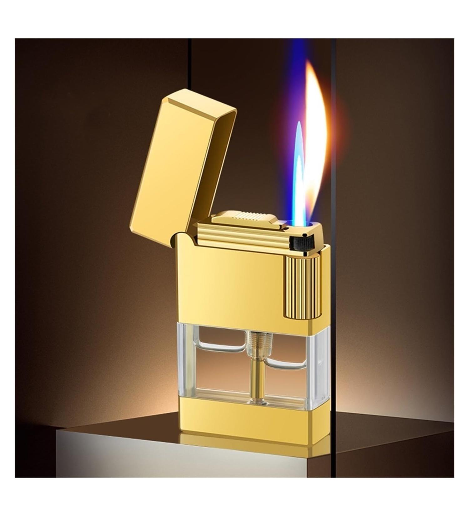 2024 Butane Lighter Windproof Direct Jet Dual Flame Lighter Soft Flame/Jet Flame Switchable Gas Lighter Lighter with Observation Window Metal Lighter Men's Gift (Gas Not Included)(Gold) - Buy Online on GoSupps.com