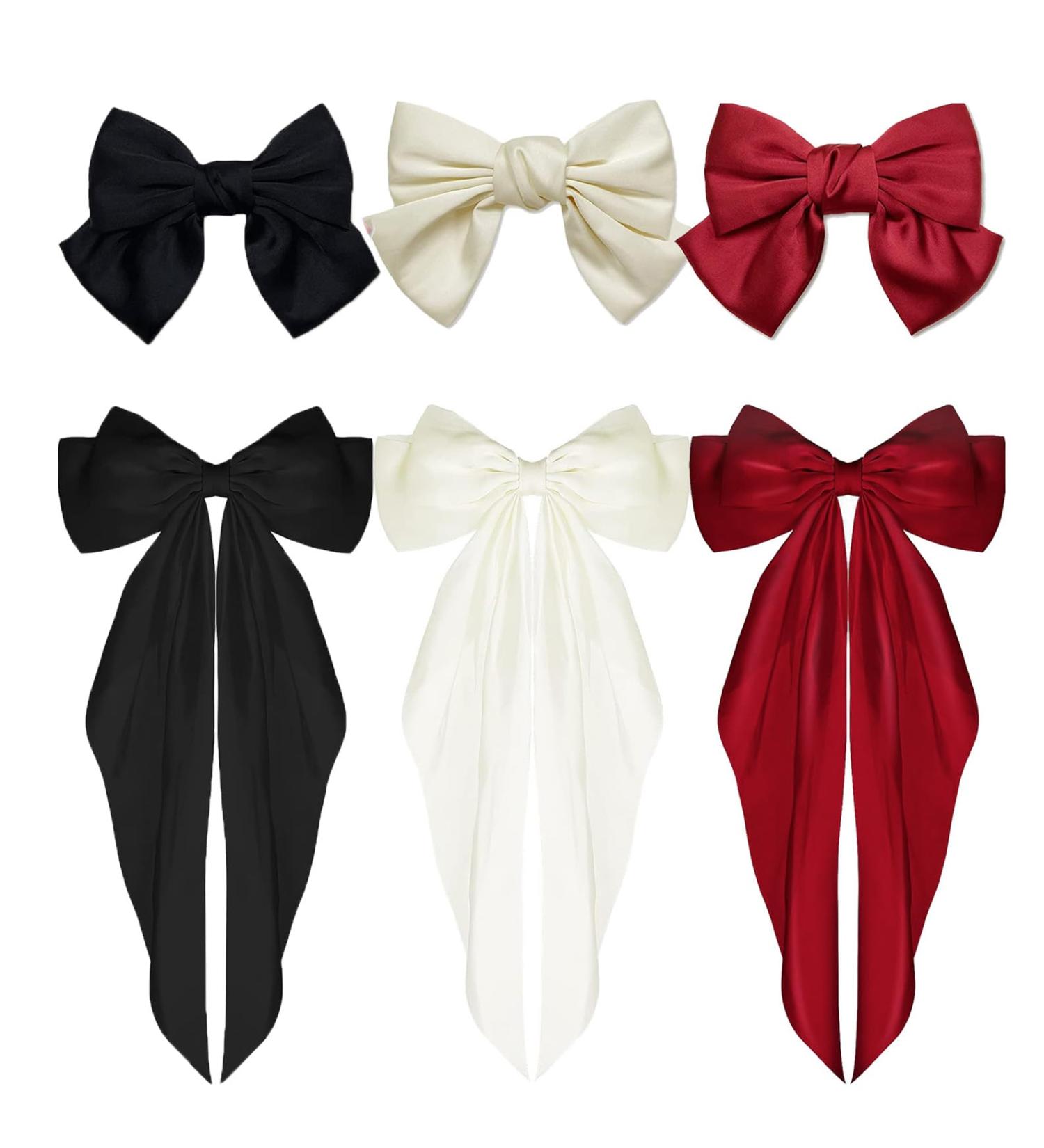 6Pcs Big Bow Barrettes BetterJonny Hair Bow Clips for Women Silky Satin Bows Hair Barrettes Clip with Long Silky Bows for Girls Women Adult Teens Hair Accessories 3 Colors - Buy Online on GoSupps.com