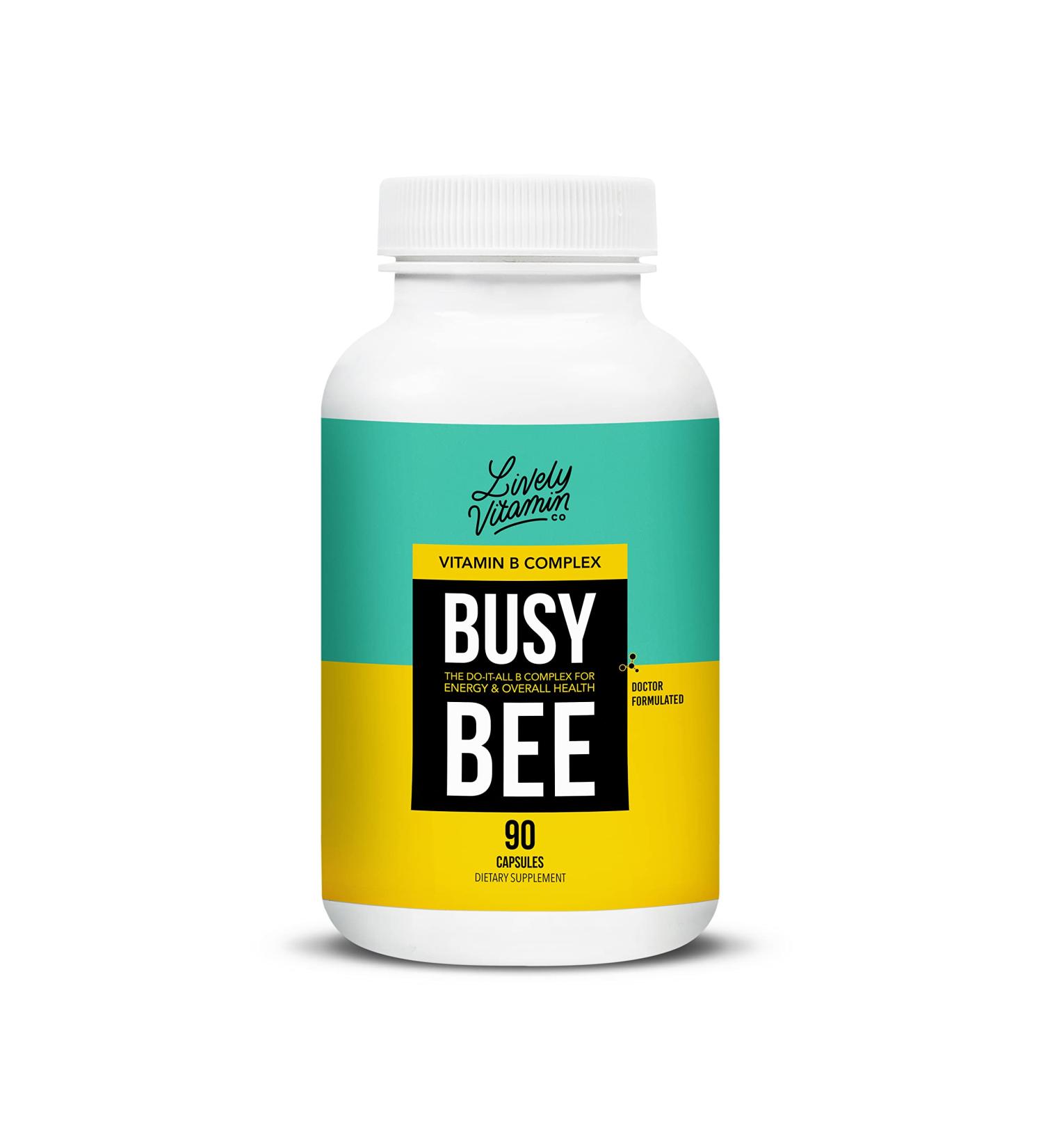 LIVELY VITAMIN CO. Busy Bee - Highly Bioavailable B Complex - Choline - Energy - Stress - Brain Function - Fog - Mental Clarity - Oxidative Damage - Dairy Soy Gluten Free - 90 Vegan Capsules