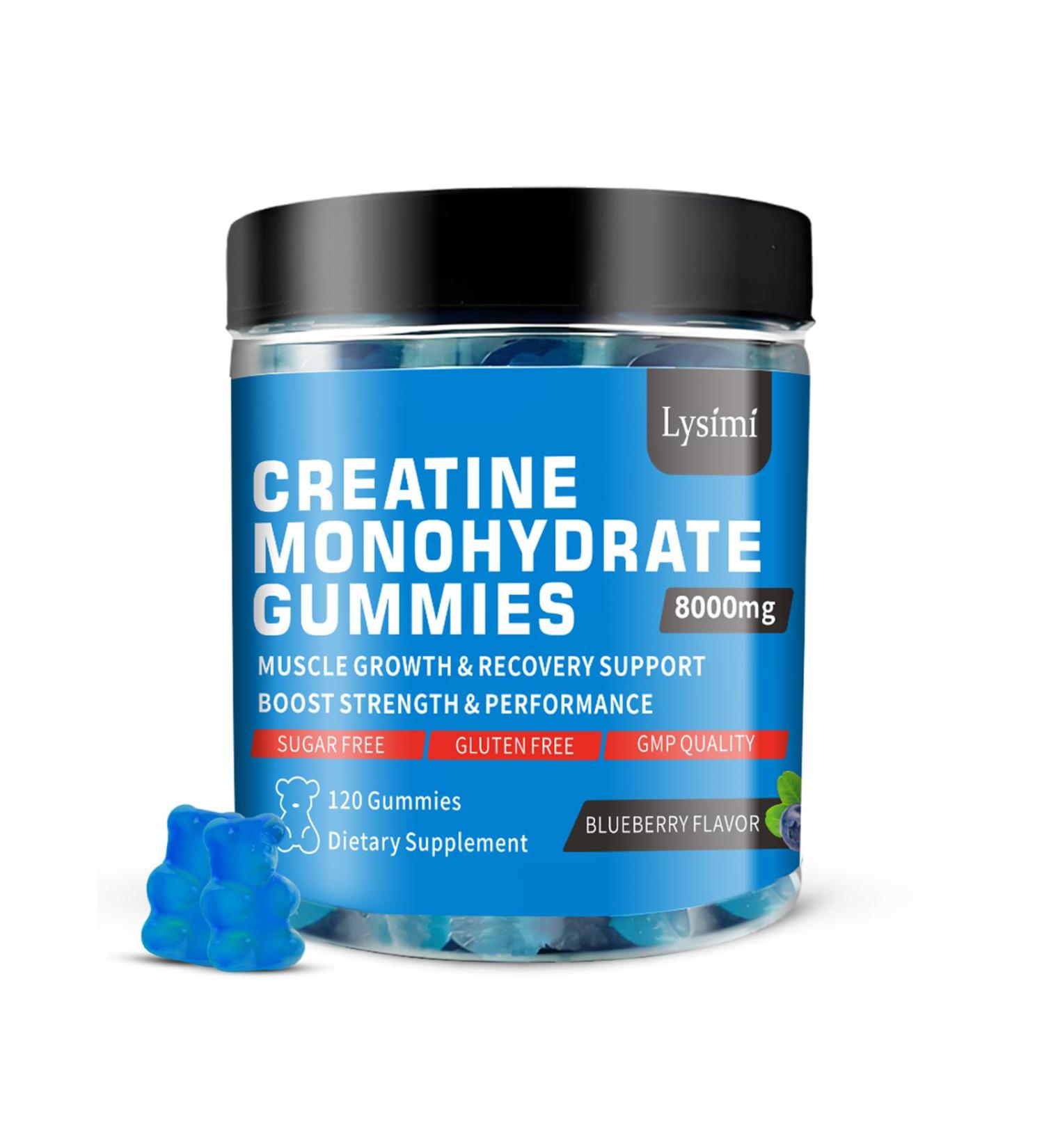 Lysimi Creatine Monohydrate Gummies 8000mg for Men & Women Creatine Monohydrate for Muscle Strength Muscle Builder Energy Boost Pre-Workout Supplement Blueberry Flavor 120Count - Buy Online on GoSupps.com