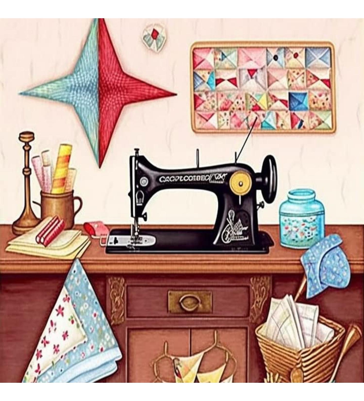 Palodio Sewing Machine 5D Diamond Painting Kit - Full Round Drill Cross Stitch Art for Home Wall Decor - 14x14 inch - Buy Online on GoSupps.com