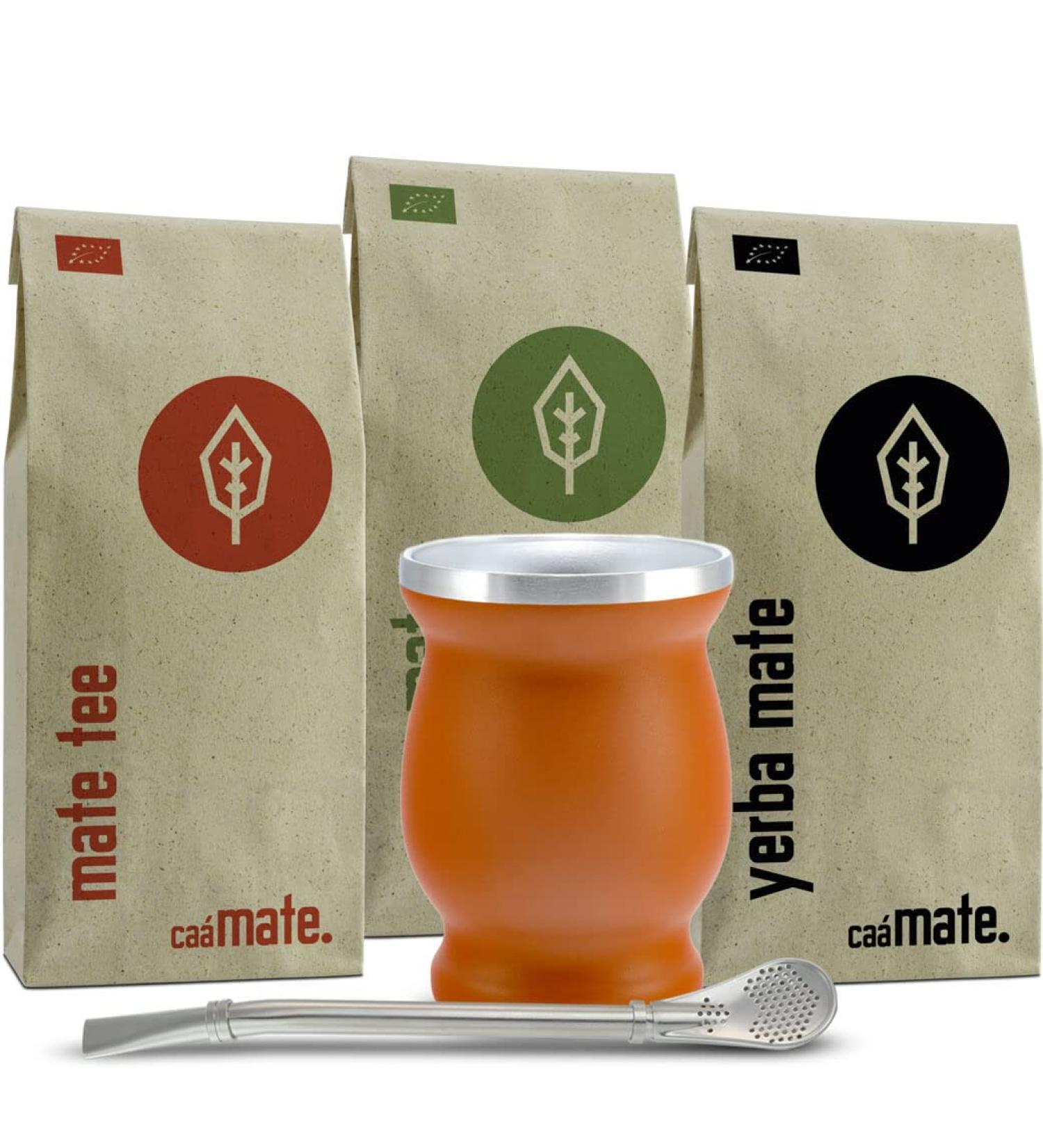 Organic Mate Tea Set - 3 Types of Mate Double-Walled Stainless Steel Cup & Bombilla - Perfect Gift Red - Buy Online on GoSupps.com