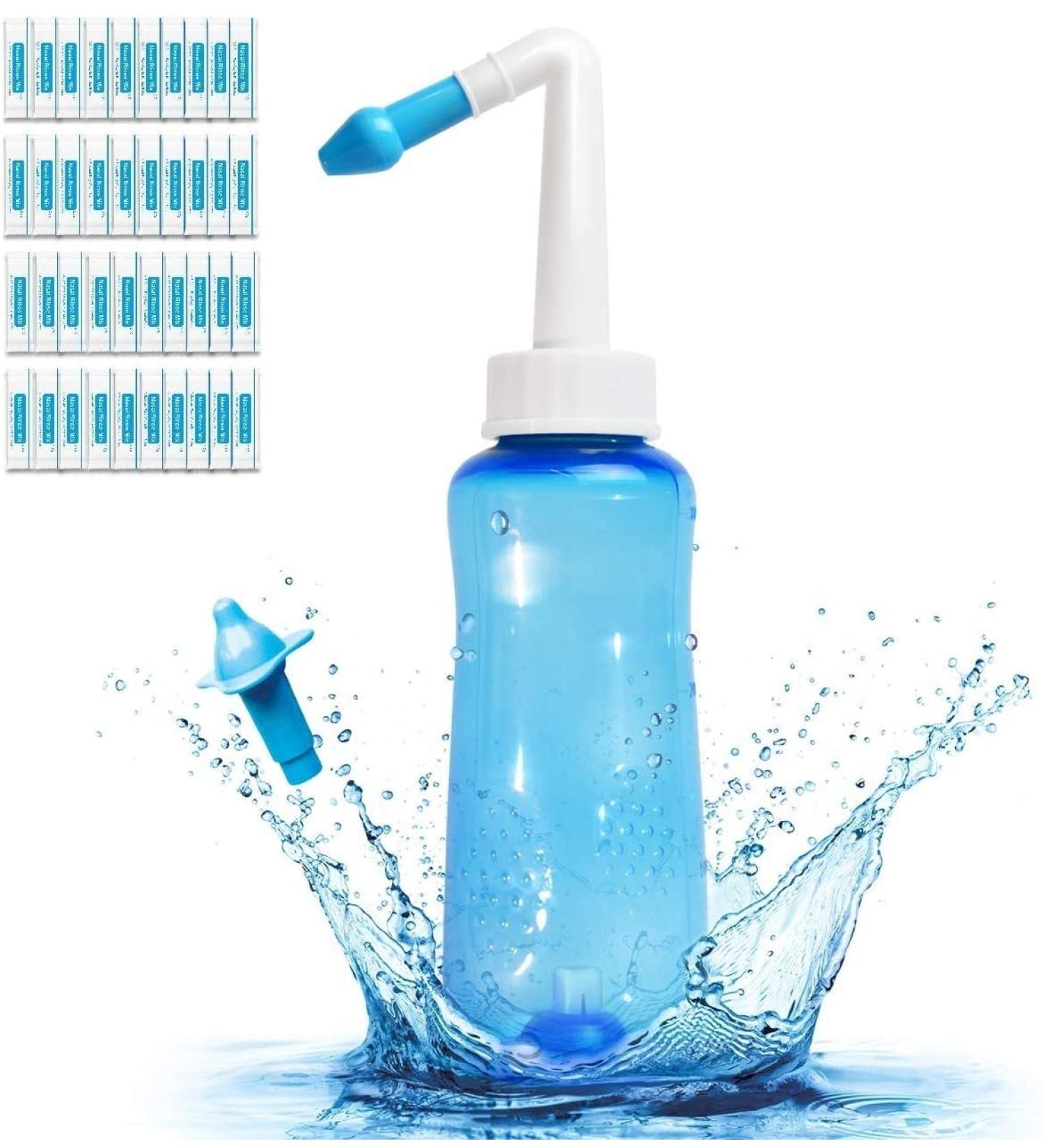 Nasal Rinse Bottle for Sinus Pressure Relief - 300 ML BPA Free Neti Pot for Adults and Kids with 40 Salt Packets - Buy Online on GoSupps.com