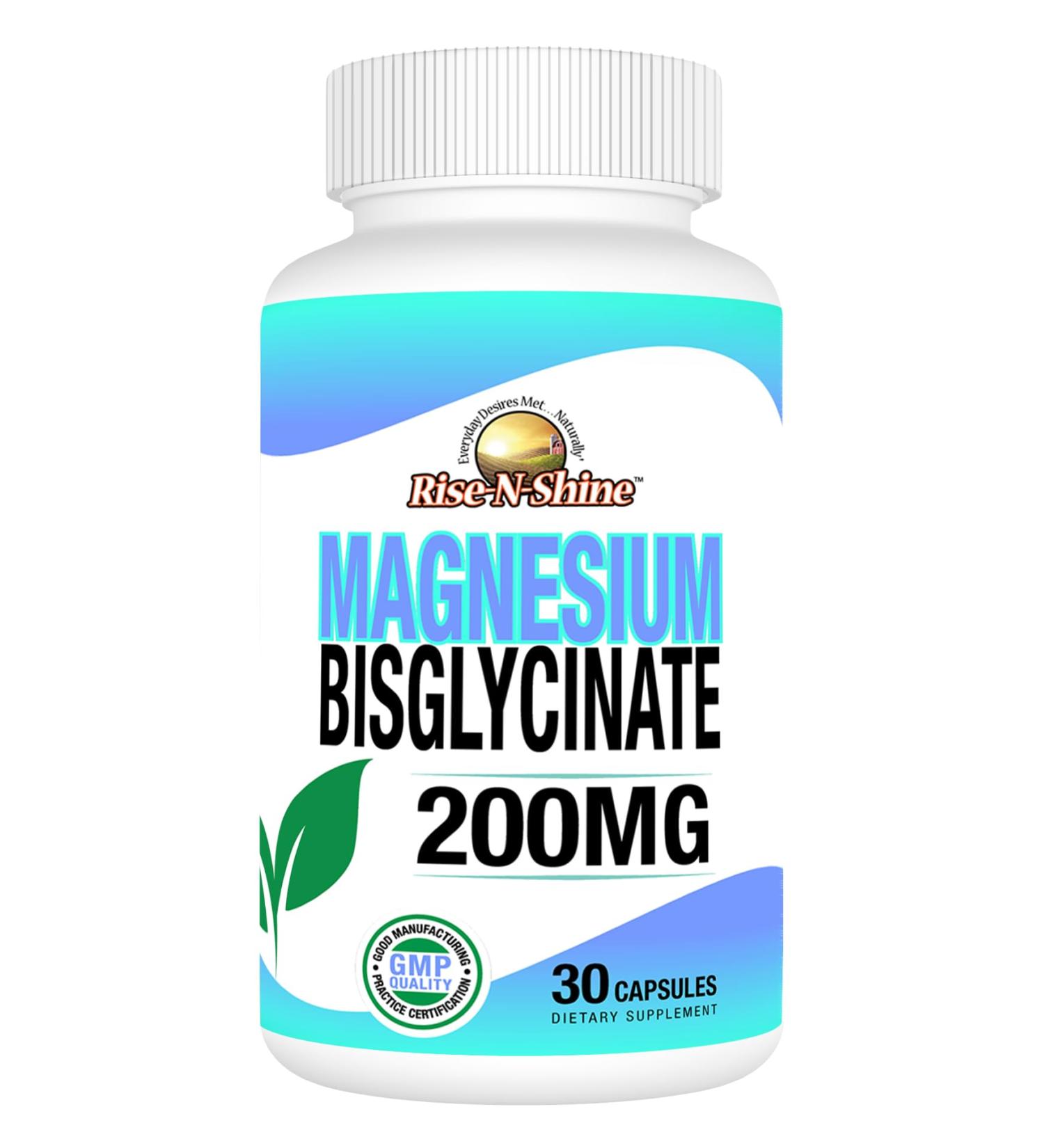 Rise-N-Shine - Magnesium Bisglycinate 200 mg - Joint & Muscle Support - Supplement to Support Energy Digestion and Bones - Magnesium for Sleep Support and Rest (30 Capsules) - Buy Online on GoSupps.com