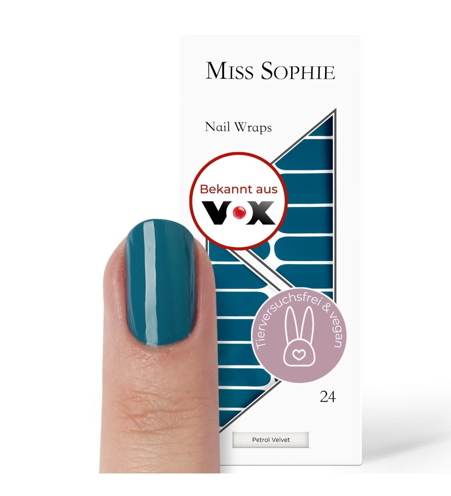 Original Miss Sophie Nail Foils Petrol Velvet | 24 Ultra-Thin Blue Nail Polish Strips for Finger & Toenails | Compatible with Acrylic Gel & Shellac Nails - Buy Online on GoSupps.com
