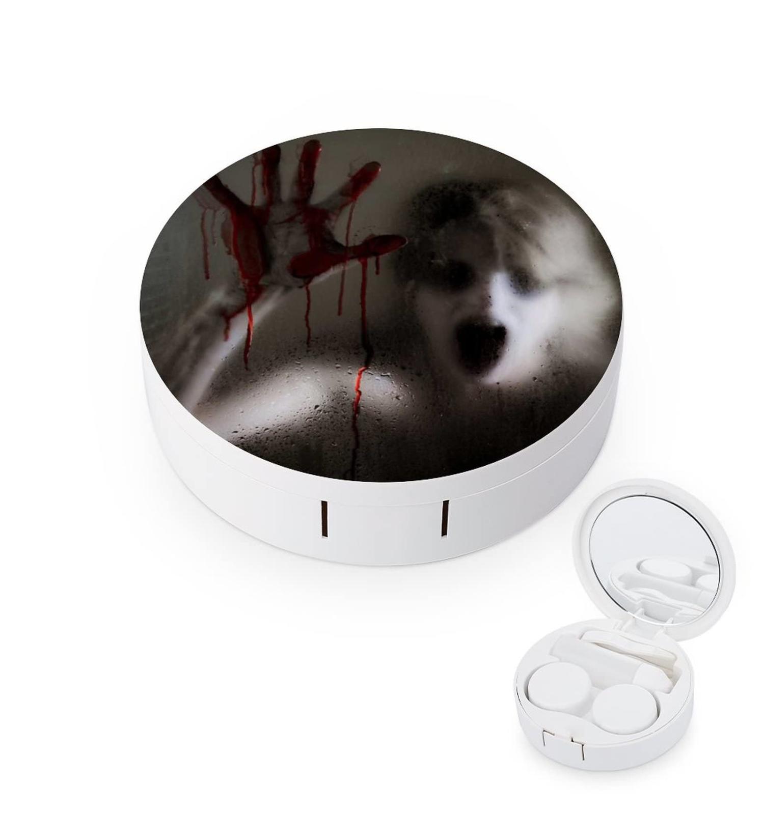 Horror Scene With Bloody Hand Round Case For Contact Lens Kit Storage Box with Mirror Printed - Buy Online on GoSupps.com