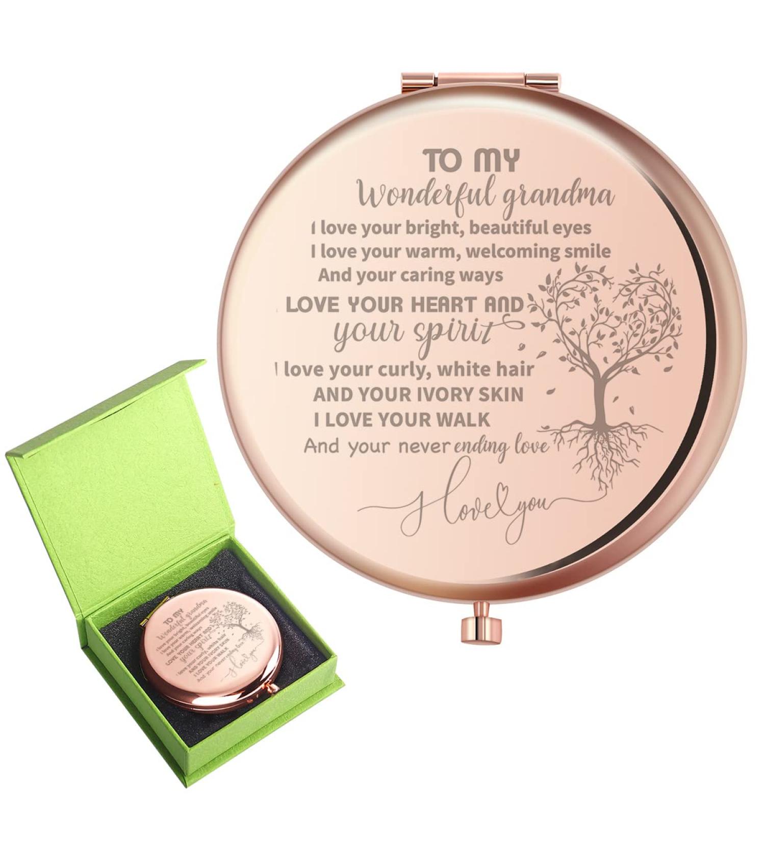 Rose Gold Compact Mirror - Unique Mother's Day & Birthday Gift for Grandma from Grandson/Granddaughter - Buy Online on GoSupps.com