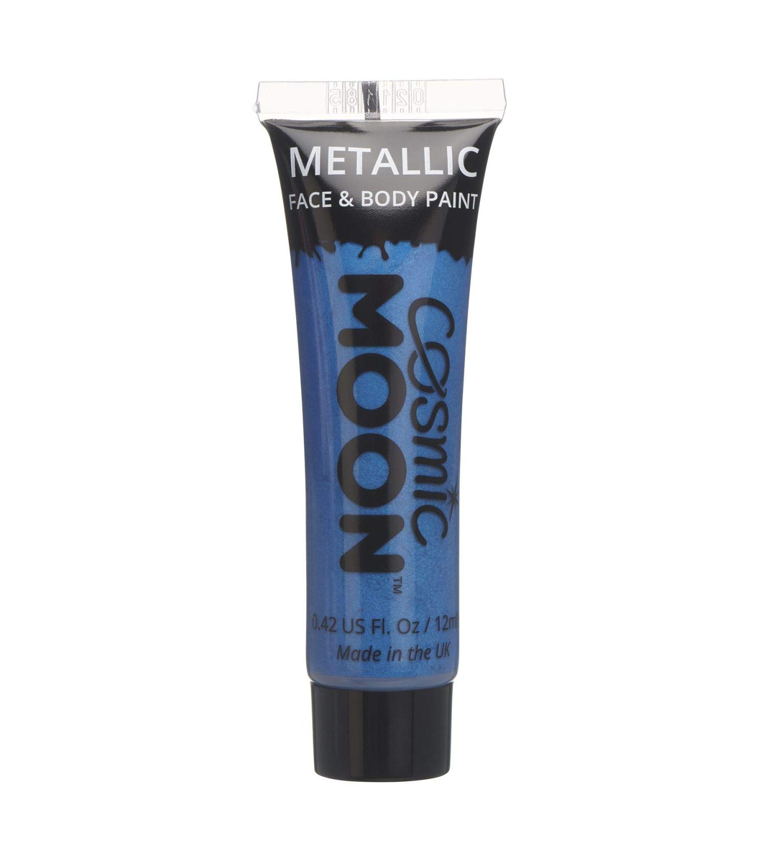 Cosmic Moon Blue Metallic Face & Body Paint - Water Based Makeup for Adults & Kids - 12ml - Buy Online on GoSupps.com