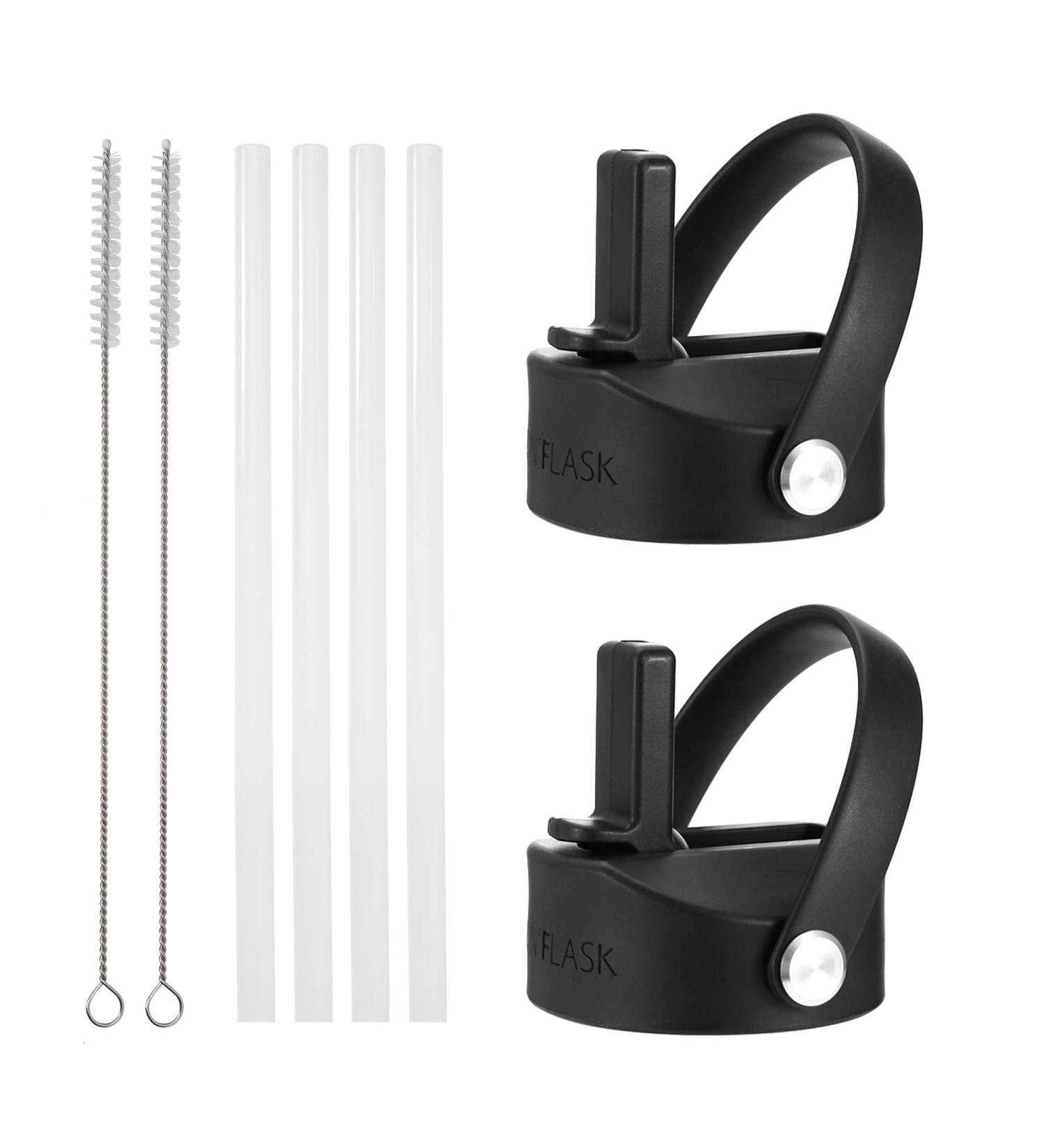 Iron Flask Flex Straw Lid for Wide Mouth Insulated Sports Water Bottles - BPA Free, 2 Lids, 4 Straws, 2 Cleaning Brushes (Black) - Buy Online on GoSupps.com