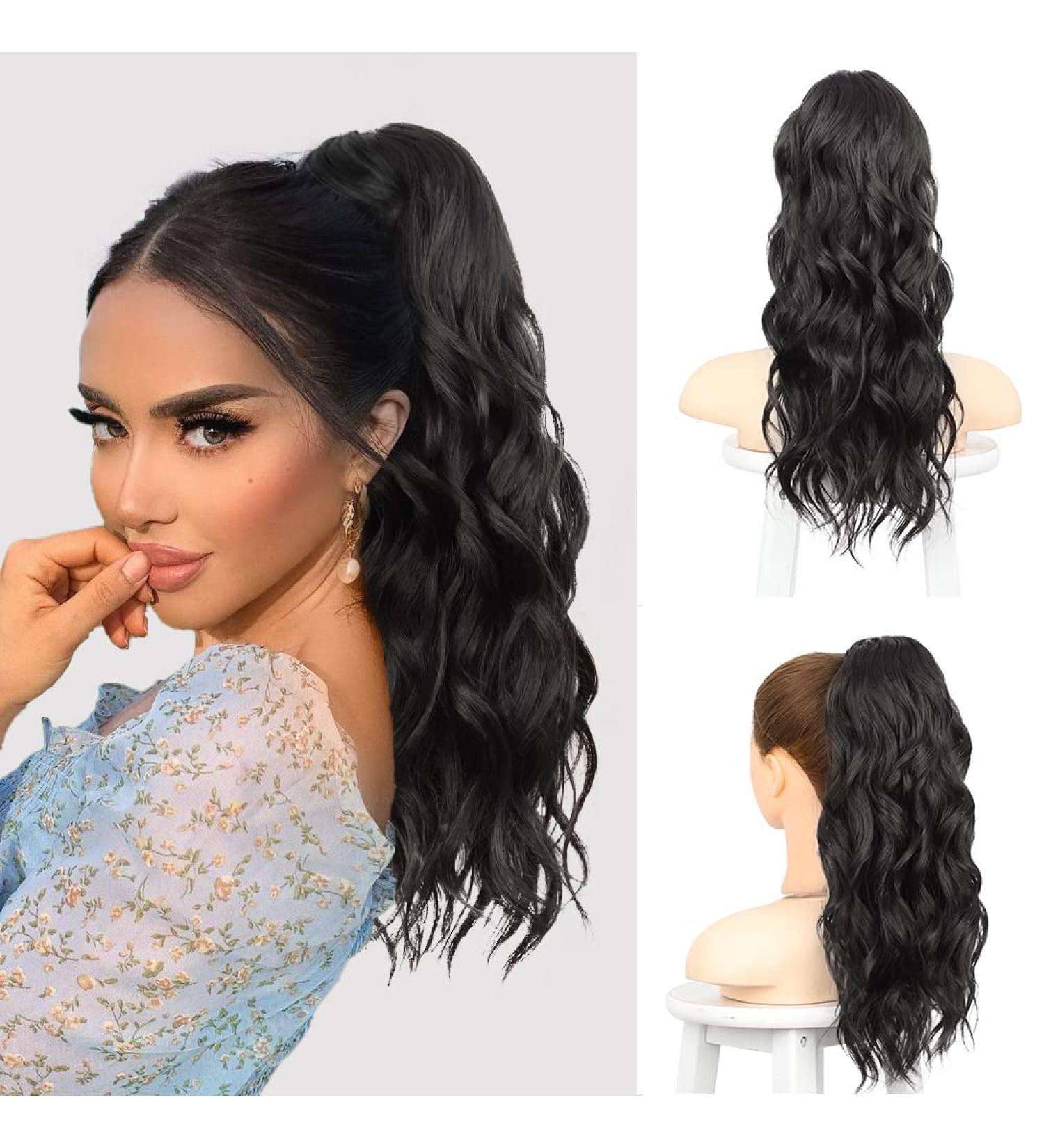 Isaic Black Ponytail Extension - 20 Inch Wavy Synthetic Hairpiece for Women - Buy Online on GoSupps.com
