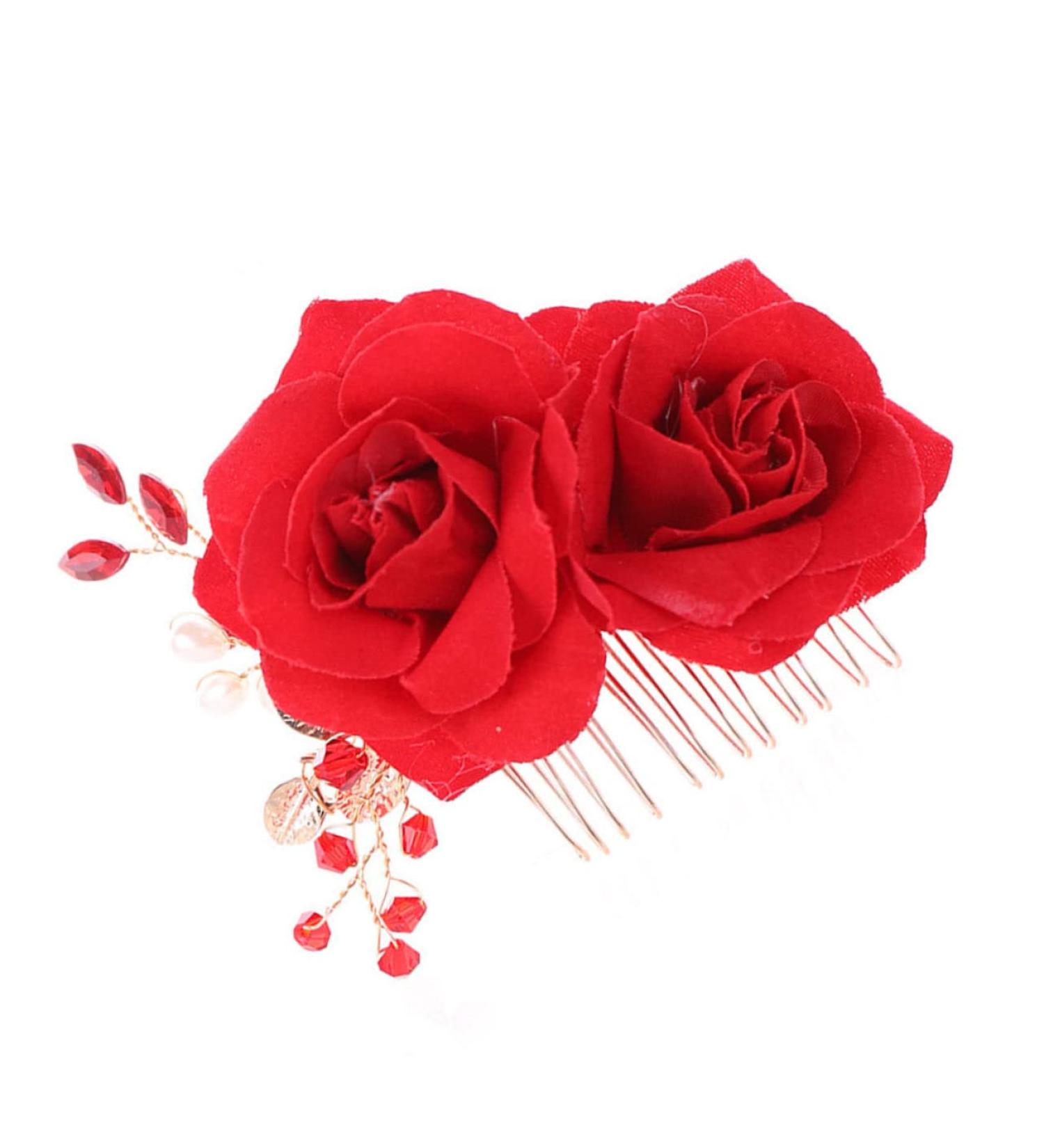 Angoily Flower Hair Comb Flower Hair Clip Flower Hair Accessories Garlands for Decor Floral Hair Clips for Women Bridal Hair Clip Tiara Rose Red Wedding Rhinestones Bride - Buy Online on GoSupps.com