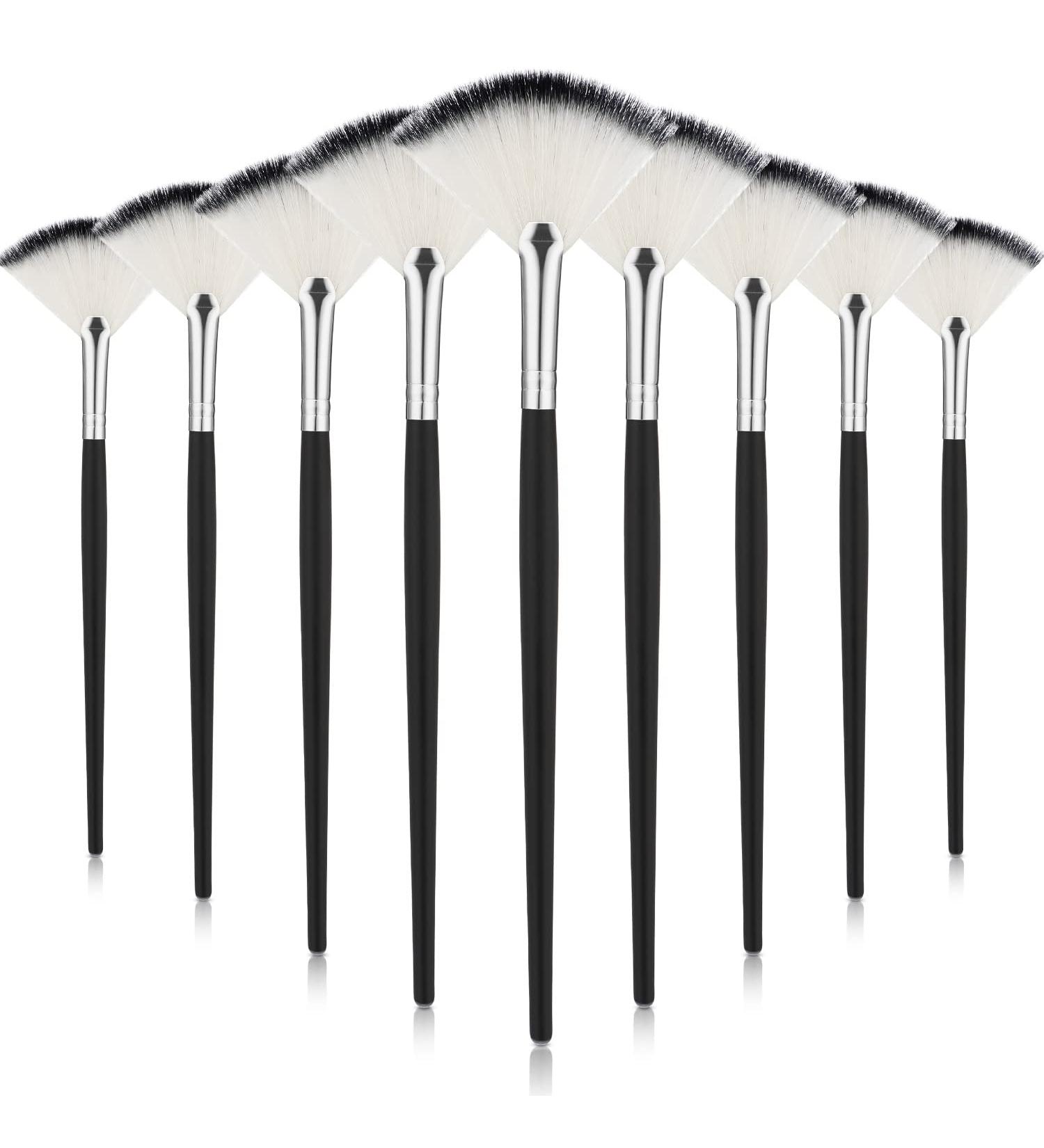 9-Piece Facial Brush Set for Peel Masks and Makeup Application - Soft Fan Brushes in Black and Silver - Buy Online on GoSupps.com