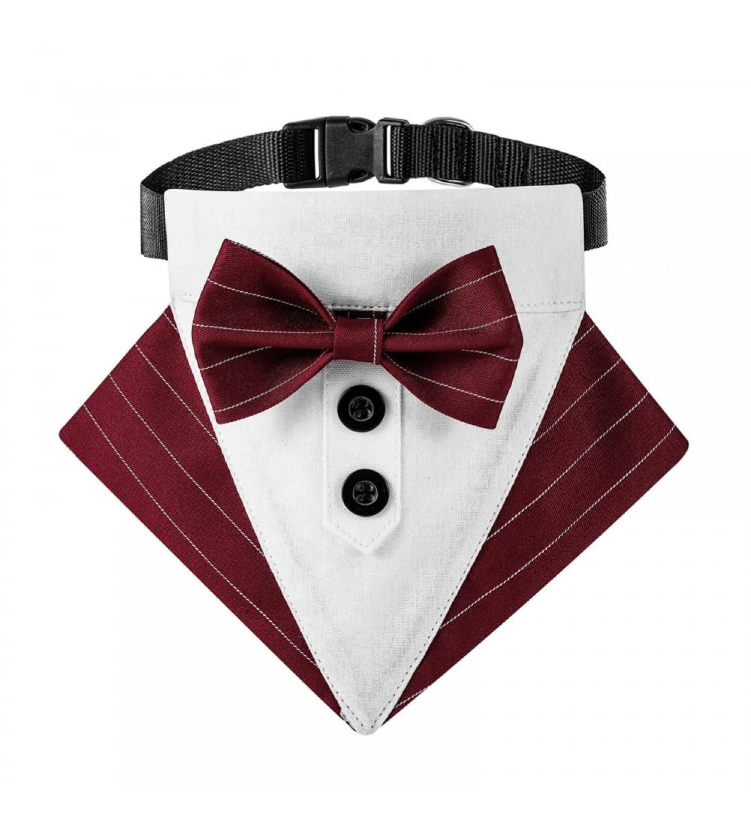 Mioyoow Adjustable Formal Dog Bandana Collar - Tuxedo Wedding Bib Scarf with Fly D-Ring for Small & Medium Dogs - Stylish Red Design - Buy Online on GoSupps.com
