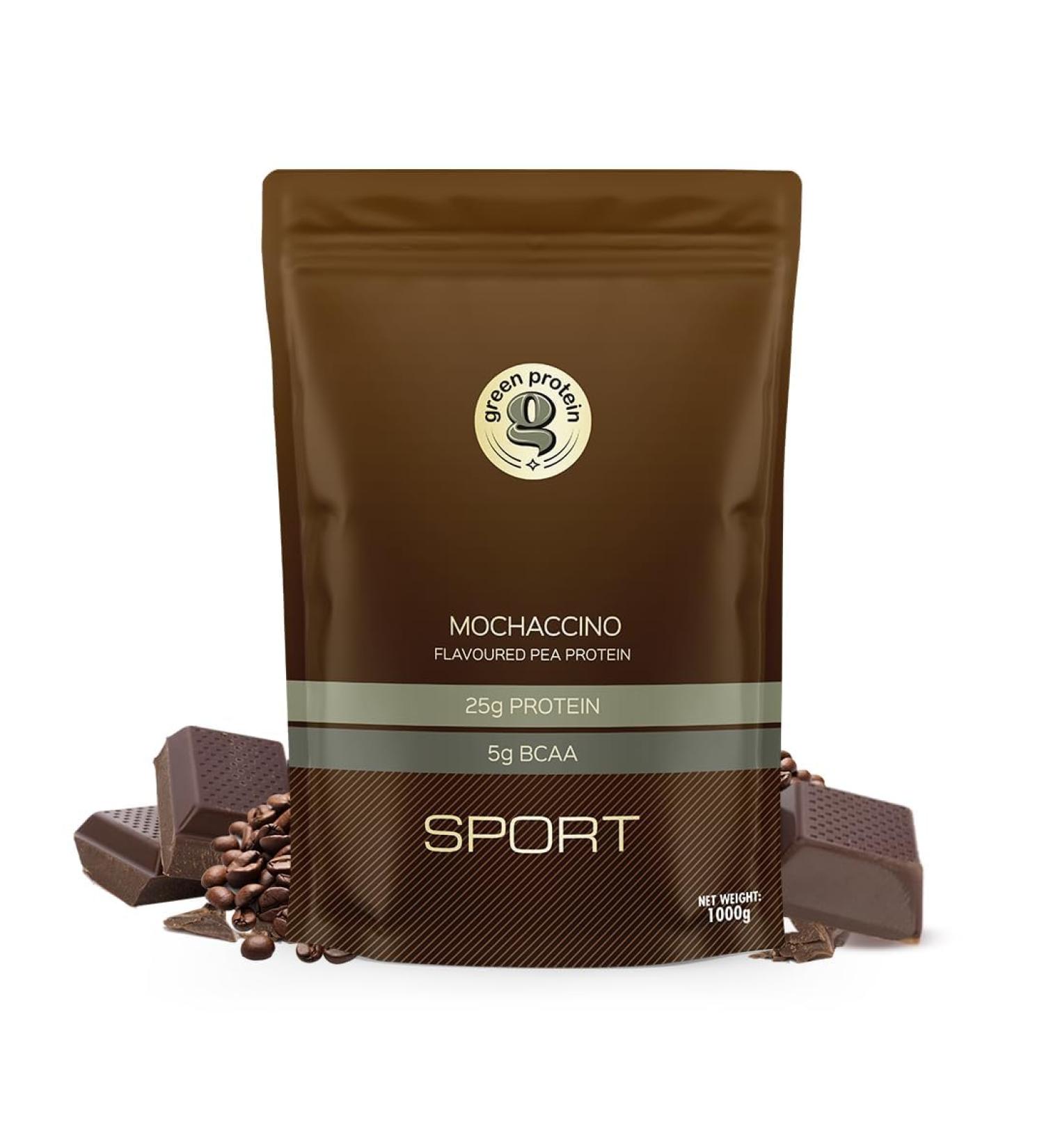 Buy GR EEN Vegan Pea Protein Isolate Powder 1kg - 25g Protein 5g BCAA per Serving No Added Sugar Mochaccino Flavor Allergen-Free International Shipping - Buy Online on GoSupps.com