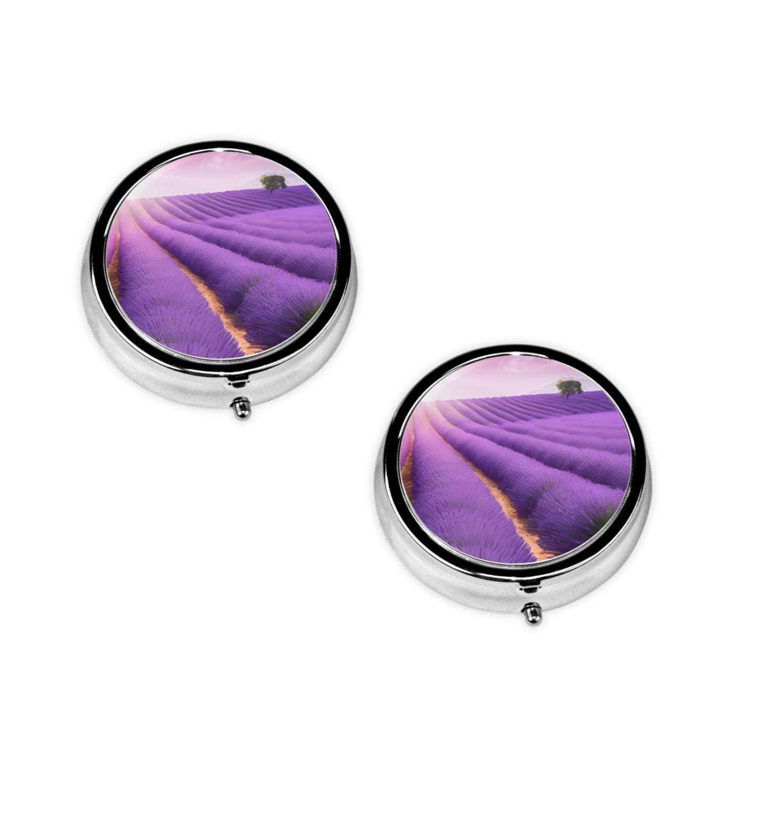 Buy Romantic Purple Lavender Mini Round Pill Box - 3 Compartment Travel Organizer for Home & Office - Buy Online on GoSupps.com