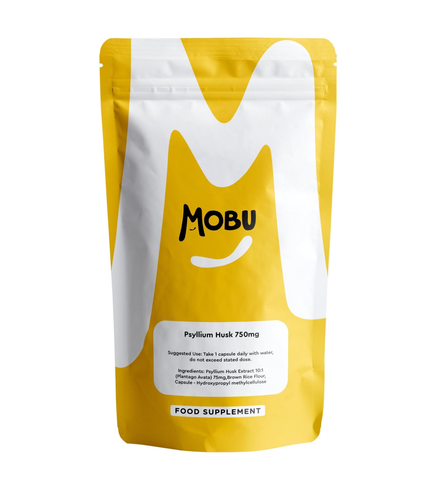 Psyllium Husk 750mg Capsules - Premium Fibre Supplement for Digestion Support | Vegan | GMP Approved | Made in UK - MOBU - Buy Online on GoSupps.com