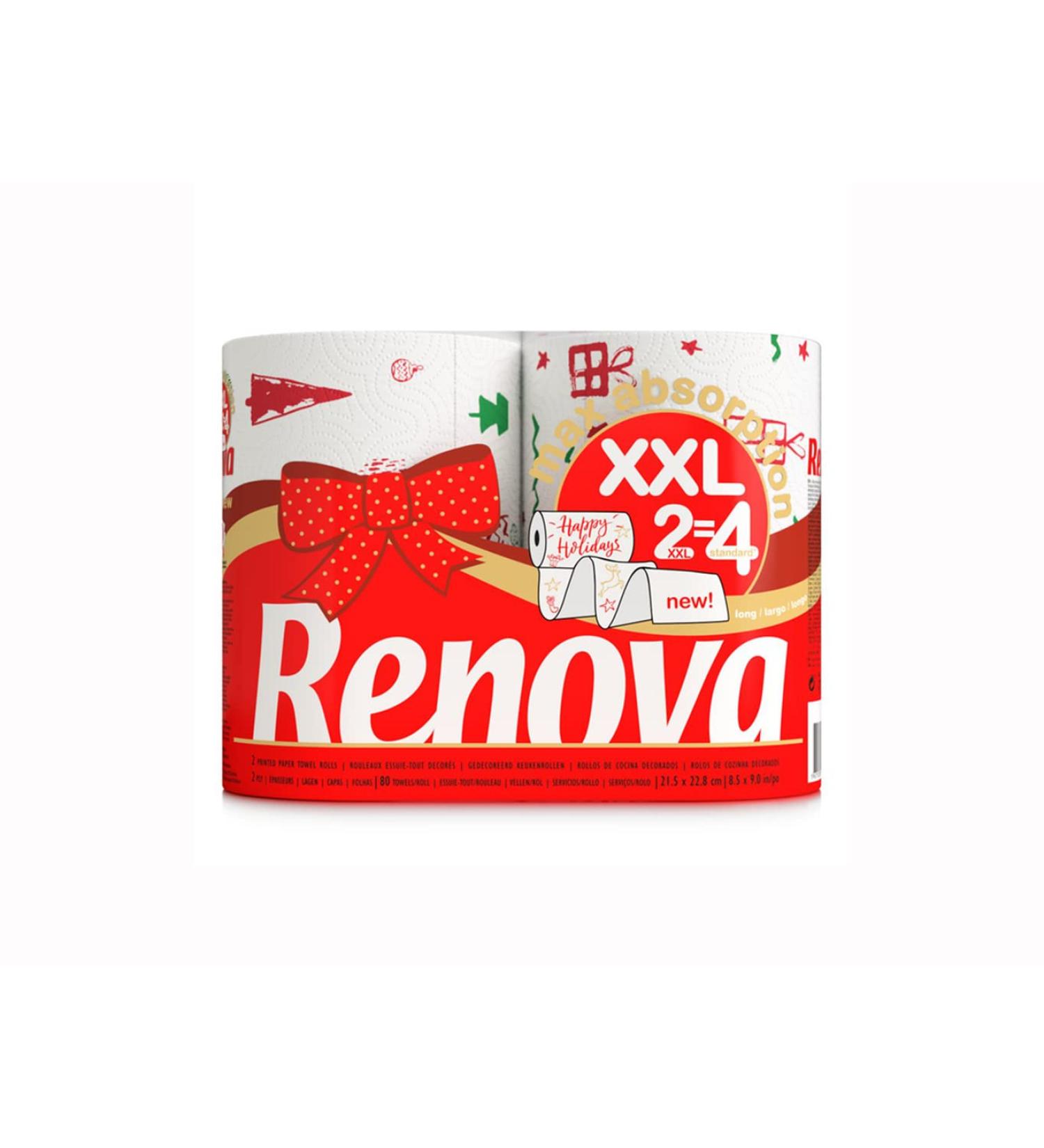 Kitchen paper 2 -layer - printed - 2 rolls - kitchen roll - paper roller - all -purpose towels - Renova max absorption XXL - corresponds to 4 standard rollers (Christmas) 2 pieces (1 Pack) Christmas