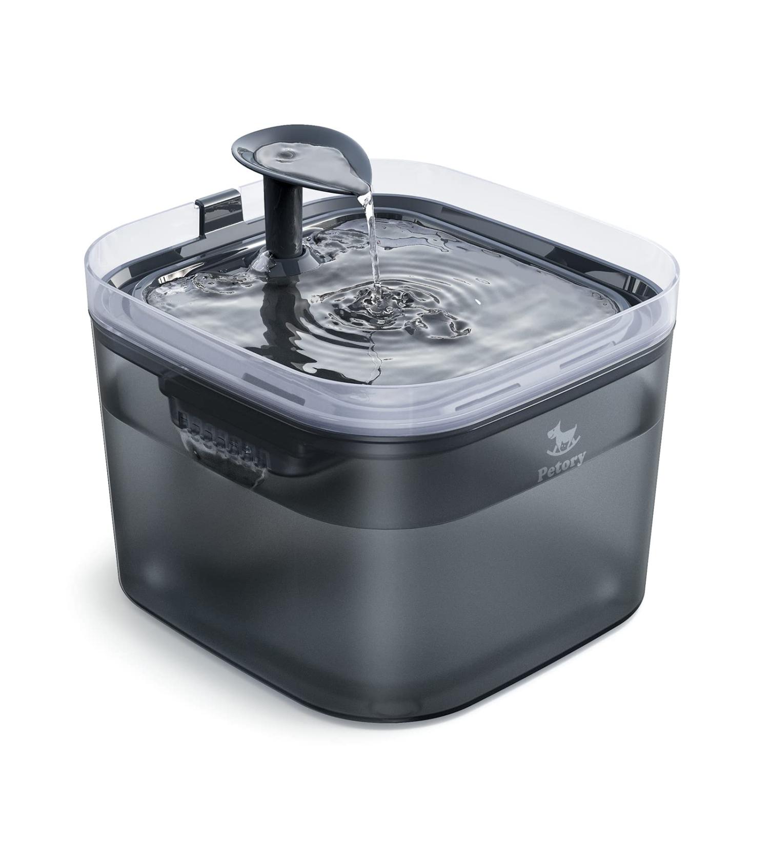 Petory Cat Water Fountain - Automatic 2.2L Pet Water Dispenser with Filters | BPA-Free Grey Fountain for Cats | 2 Flow Modes - Buy Online on GoSupps.com