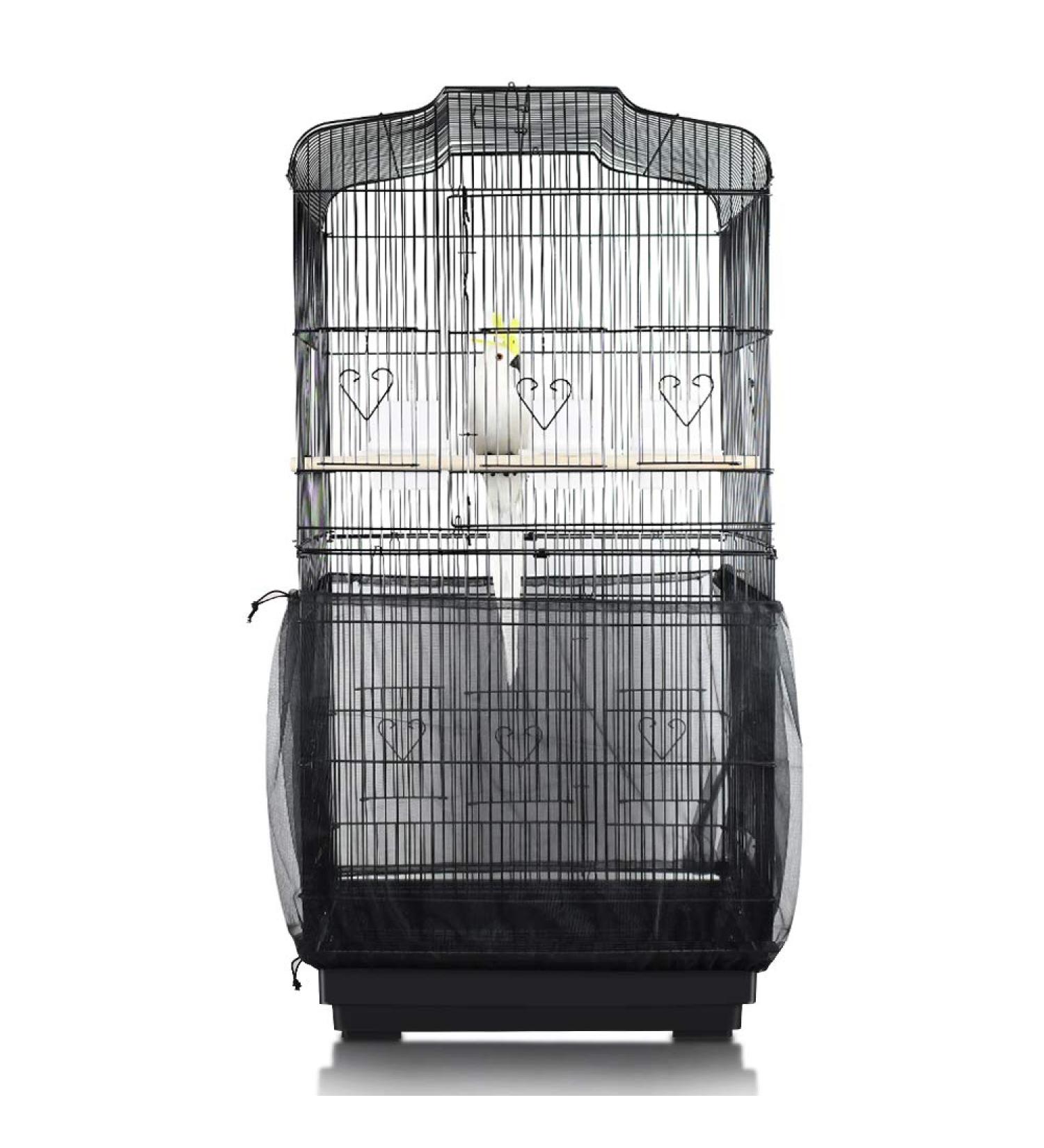 SYOOY Universal Bird Cage Cover Seed Catcher - Adjustable Nylon Mesh Netting Skirt for Parrot & Parakeet Birdcages - Black - Buy Online on GoSupps.com