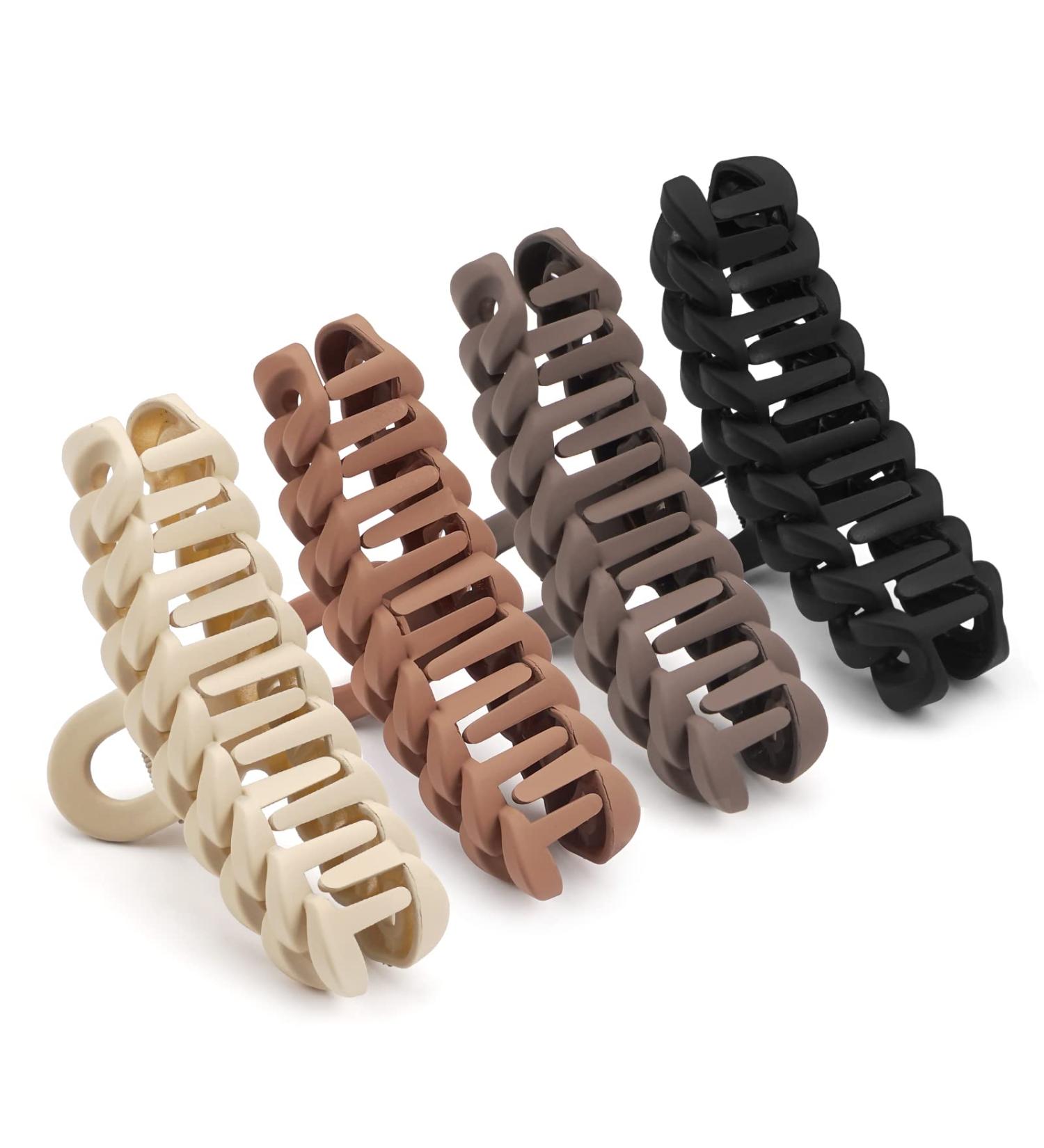 JOYOYO 4 Pcs Natural Colors Hair Claw Clips for Women - Strong Hold Non-slip Hair Claws with Comb Teeth - Large Size 4 Inch Chain - Buy Online on GoSupps.com