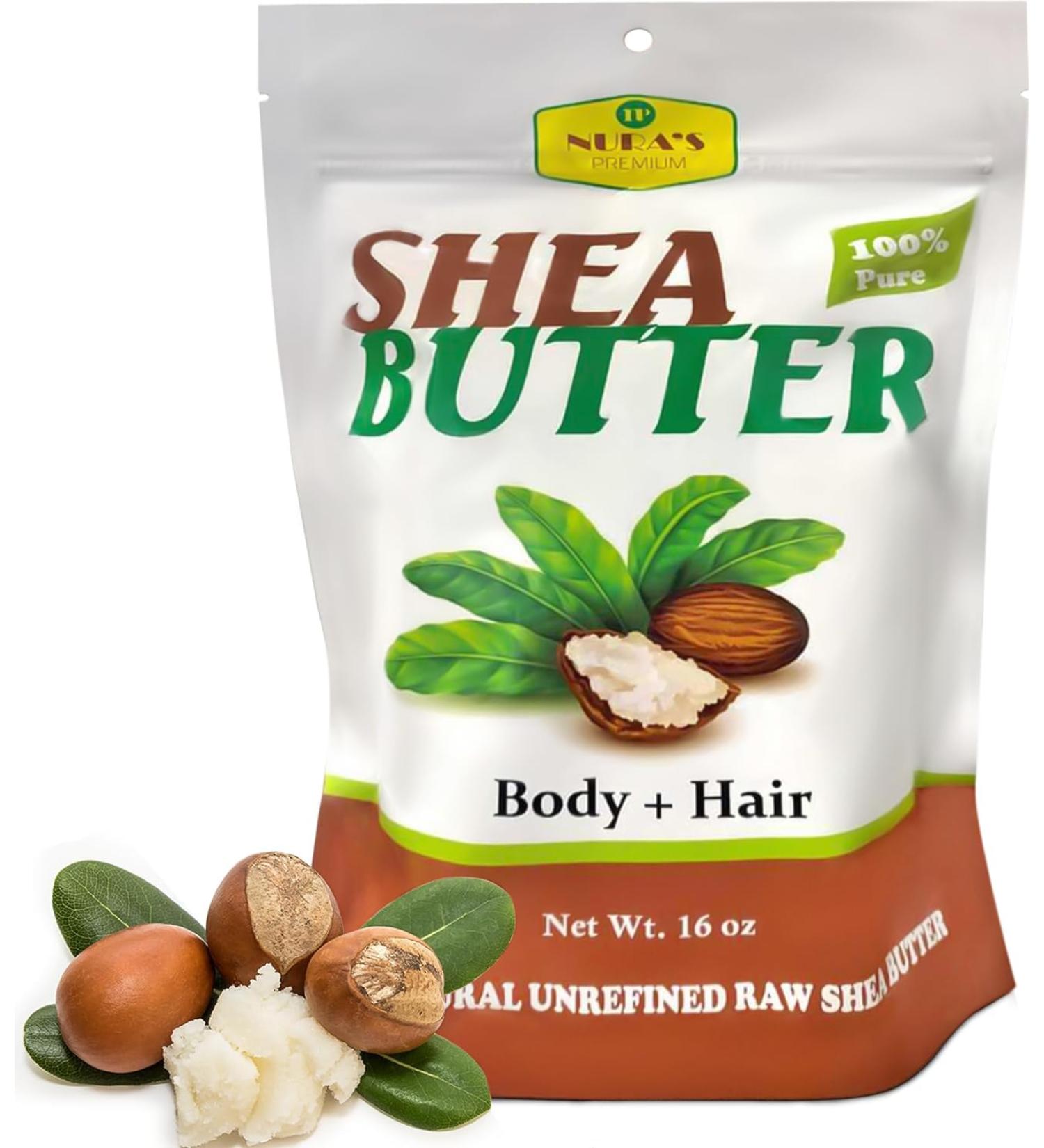 Nura's Raw Unrefined Organic Shea Butter - 100% Natural for Skin & Hair Care | Moisturizing Healing & Nourishing | 16 Oz Ethically Sourced African Shea Butter - Buy Online on GoSupps.com
