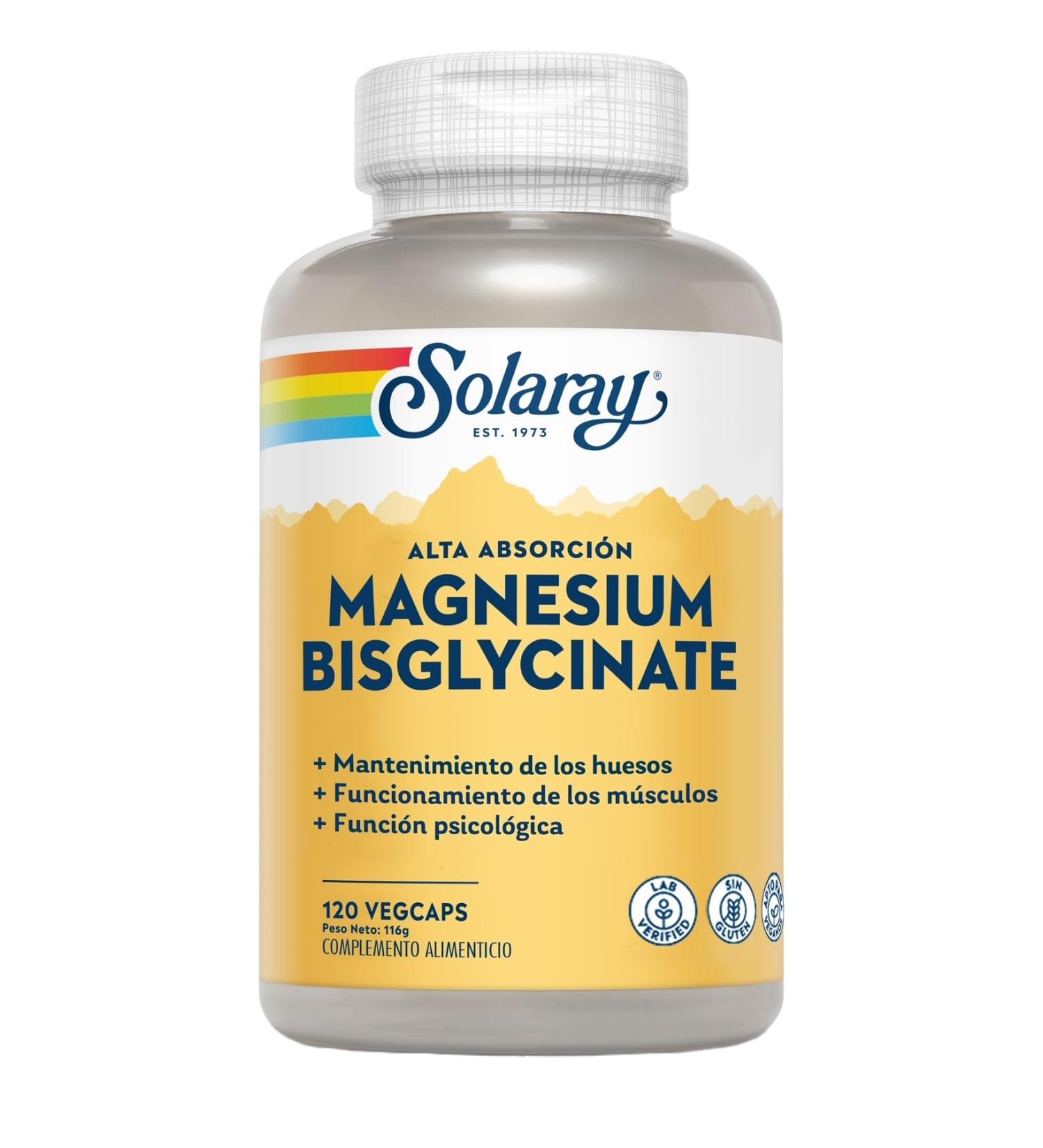 Solaray Magnesium Bisglycinate high absorption gluten free suitable for vegans 120 Veg Caps - Buy Online on GoSupps.com