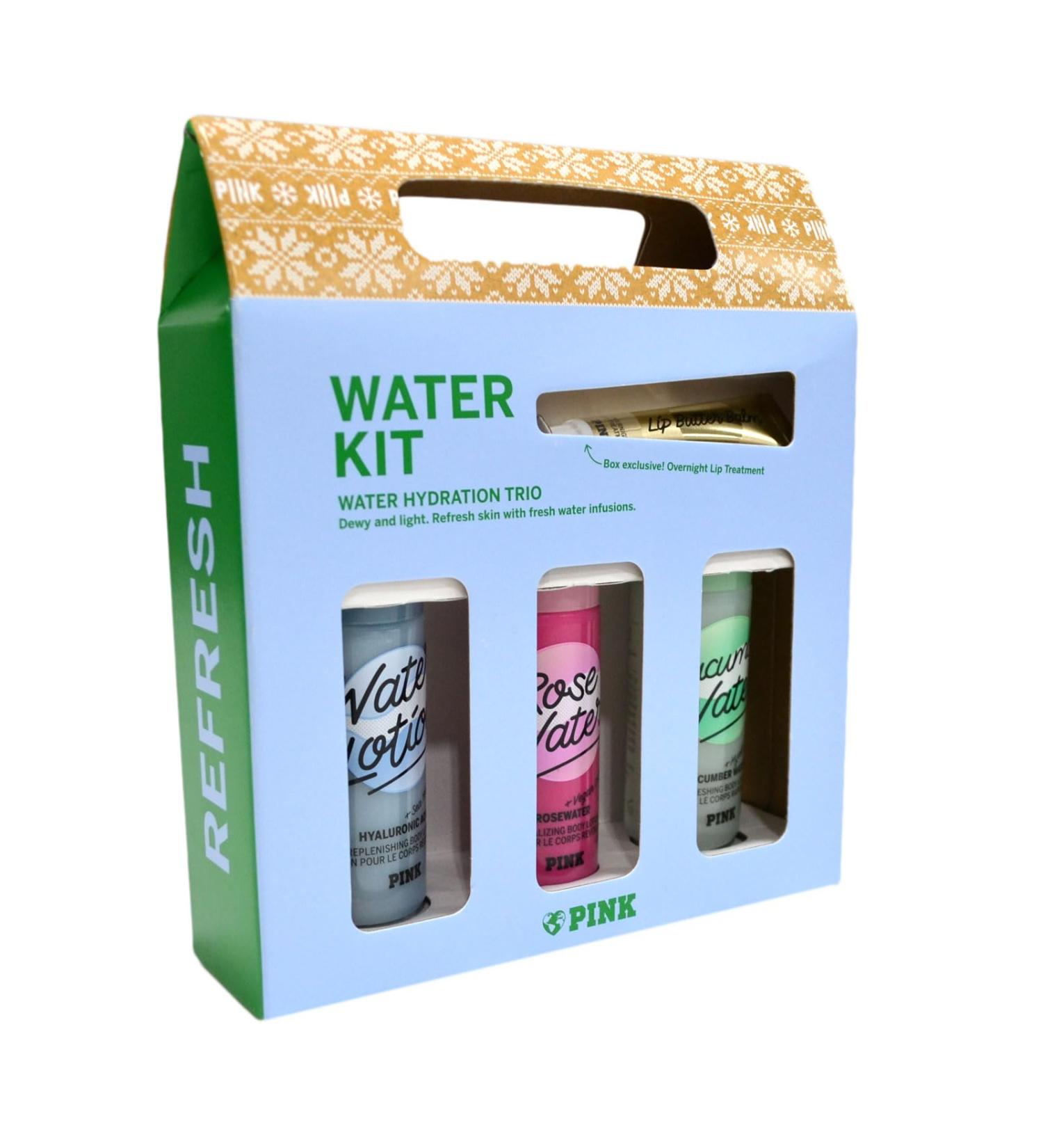 Victoria's Secret PINK Water Body Care Gift Set: Water Lotion Rose Water Cucumber Water Mini Lotions & Lip Mask