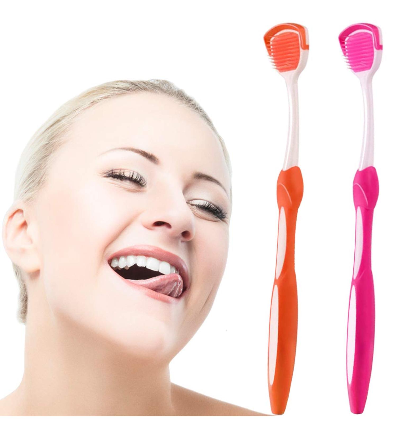 Tongue Brush and Scraper Set for Fresh Breath - 2 Pack (Orange & Red) - Buy Online on GoSupps.com