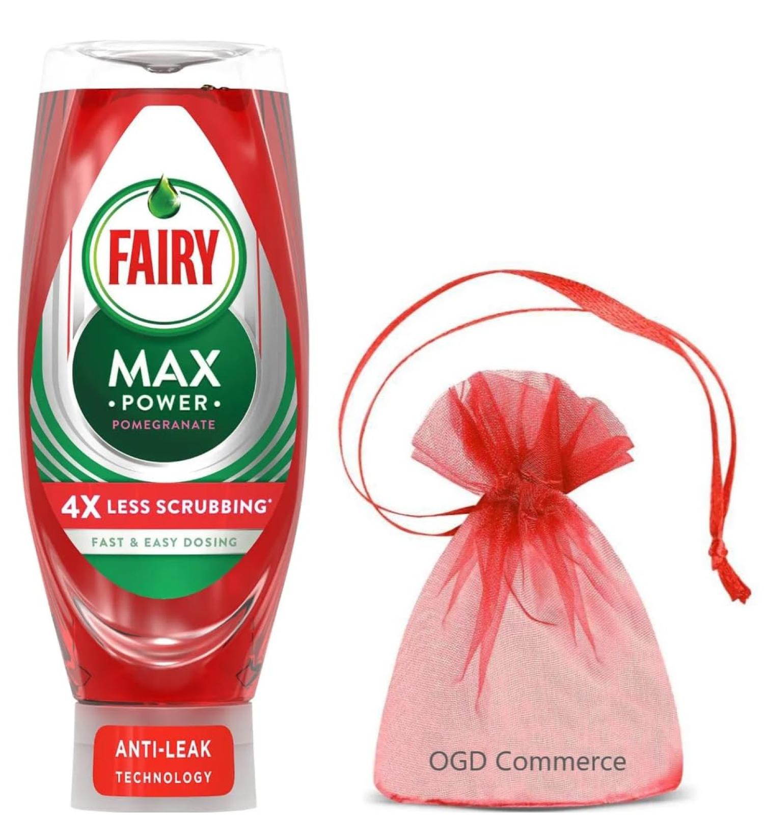 Fairy Max Power Washing Up Liquid 640ml Fast & Easy dosing Bottle + Gift for you: Organza small bag Choose 1 Favorite Scent (Pomegranate)
