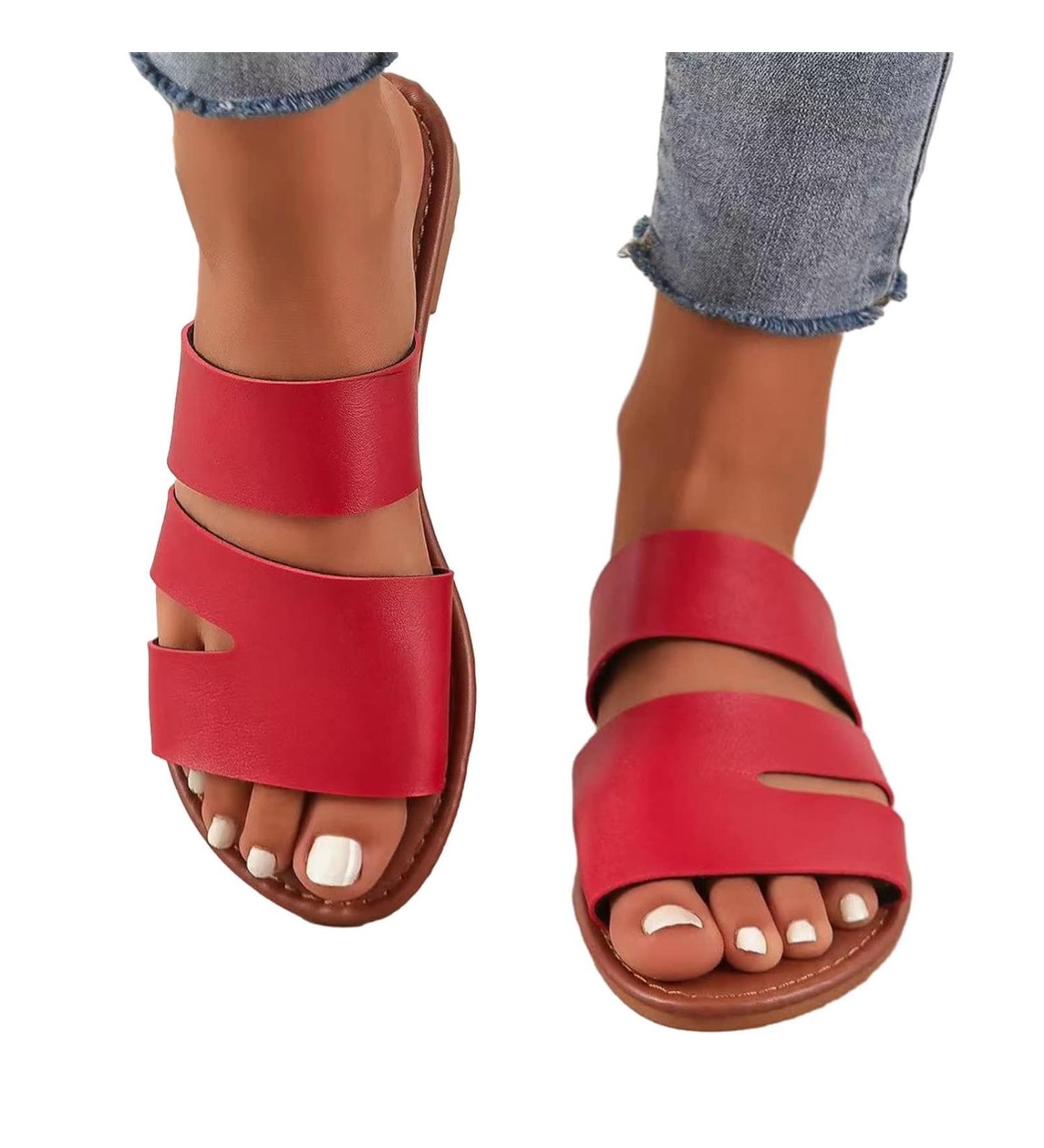 Fanelod Flat Summer Sandals for Women | Comfortable Open Toe Rubber Sandals | Leisure Beach Shoes in Red - 40 EU - Buy Online on GoSupps.com