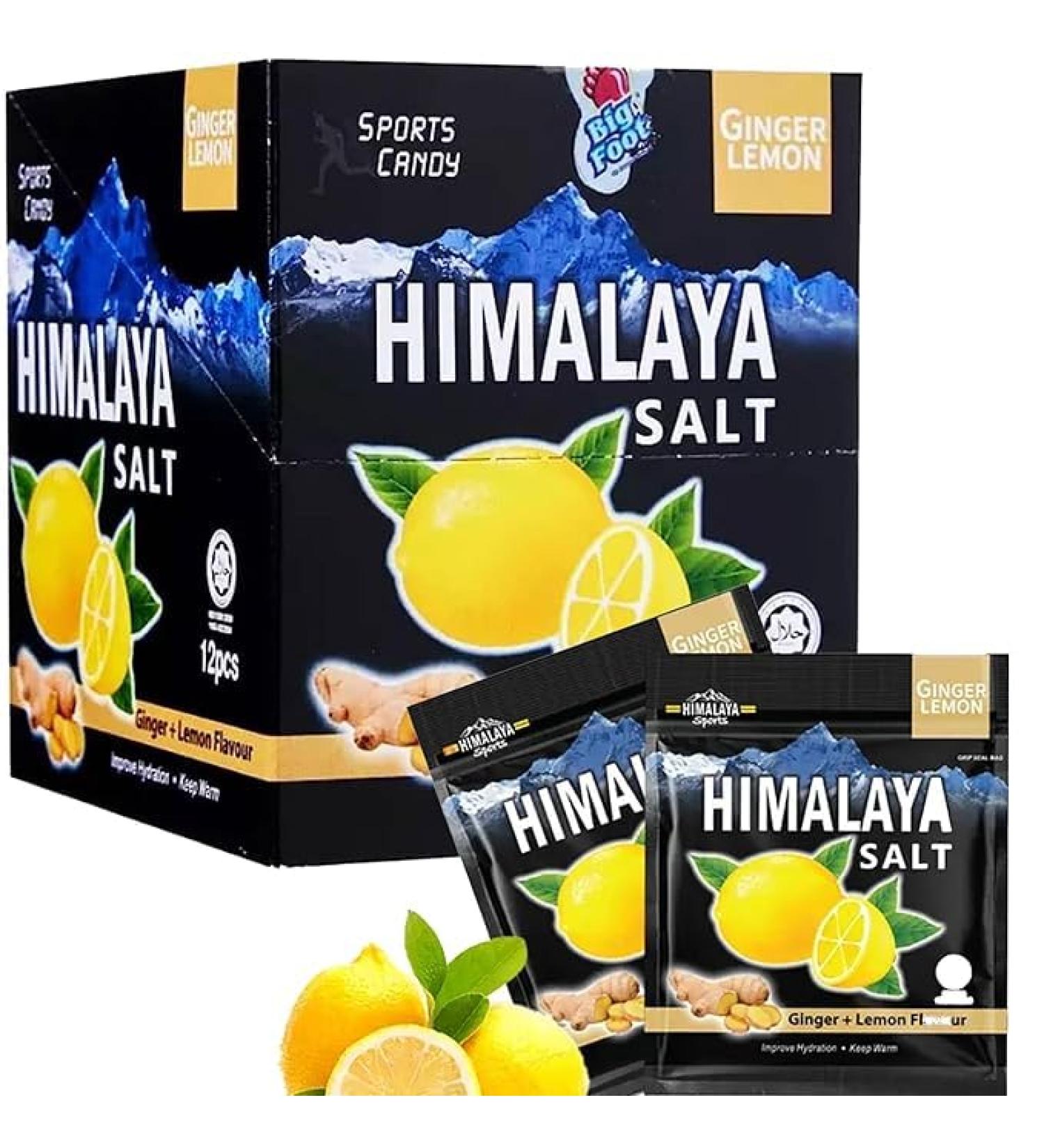 Himalaya Salt Sports Candy Bonbons Sal s Sport Gingembre Citron - 12 Sachets de 15g - Confiserie nerg tique Rafra chissante - Naturels Piquants