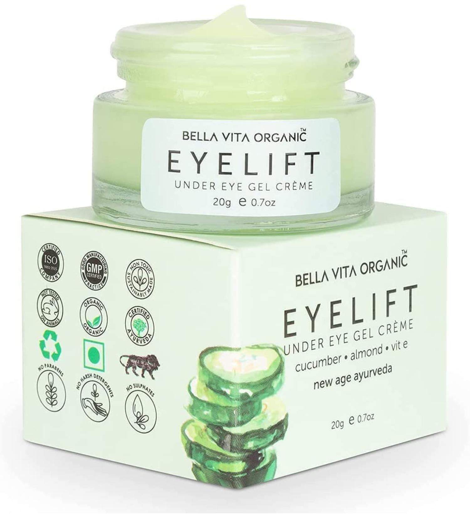 Glamorous Hub Bella Vita Organic Eyelift Under Eye Cream Gel For Dark Circles Puffy Eyes Wrinkles & Removal Of Fine Lines For Women & Men 20Gms - Buy Online on GoSupps.com