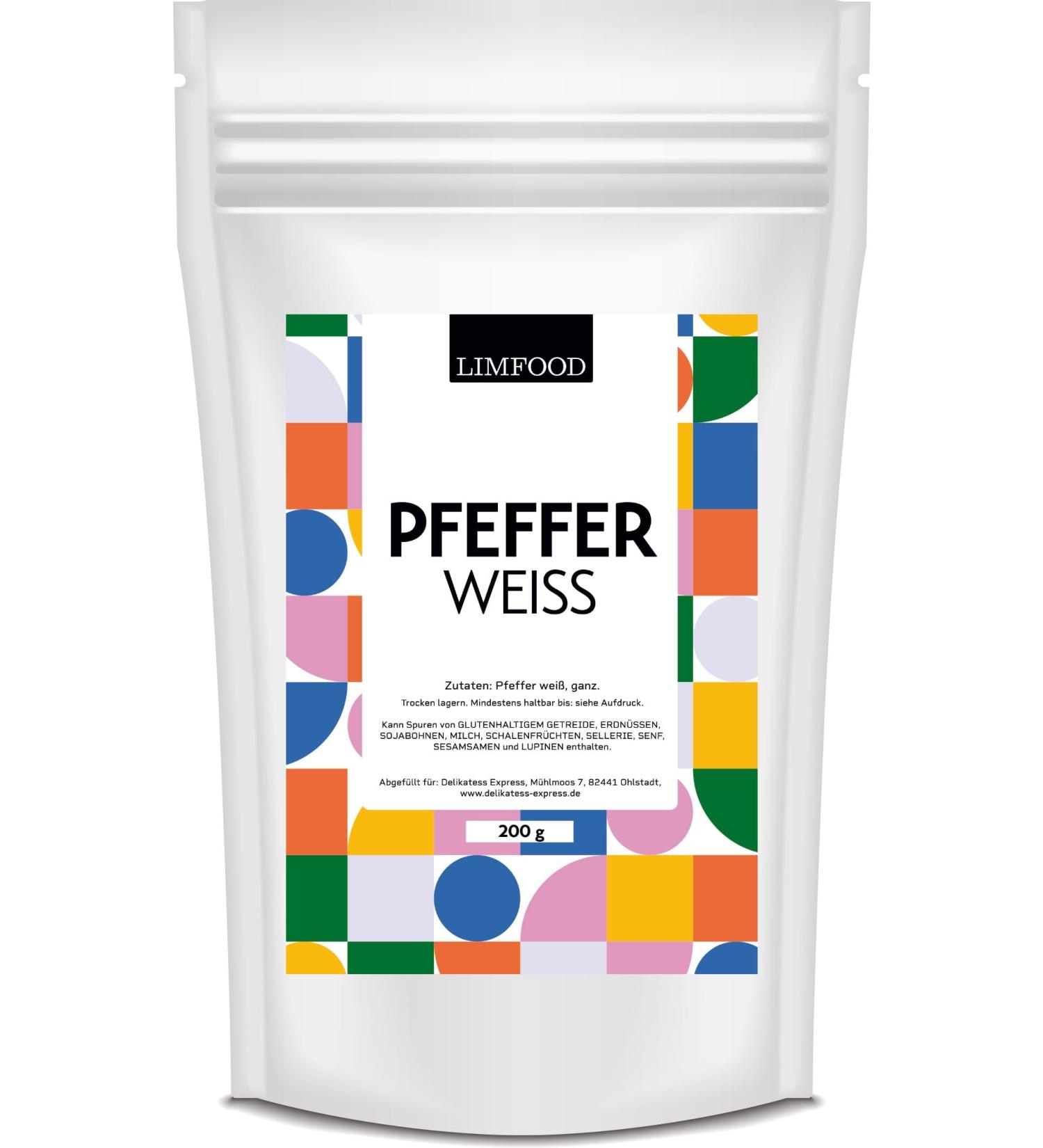 Limfood White Pepper Whole - 200g | Pure White Peppercorns No Additives Intense Flavor | Shop Internationally - Buy Online on GoSupps.com