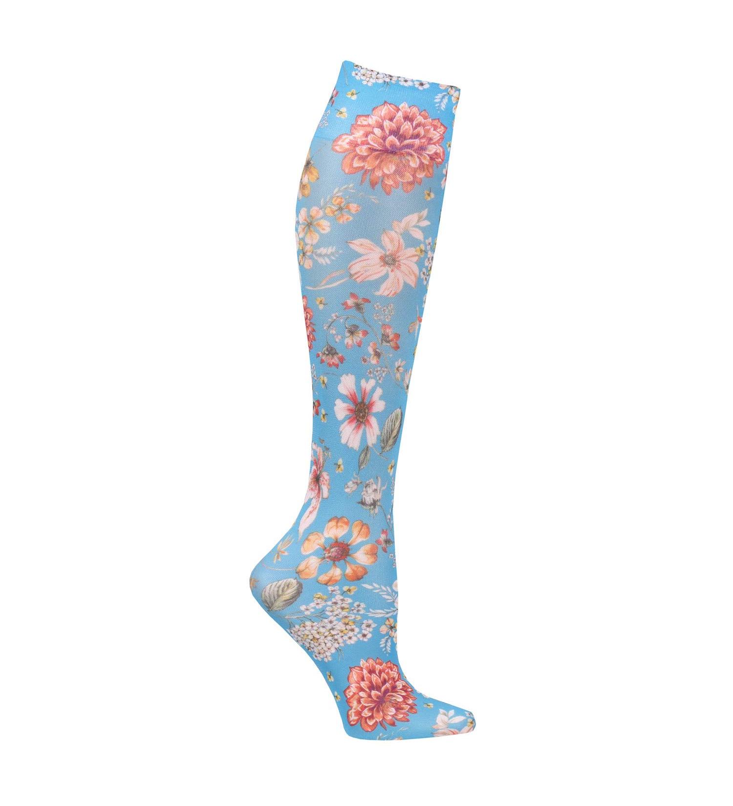 Celeste Stein Women's Mild Compression Knee High Stockings -Prairie Flowers Blue