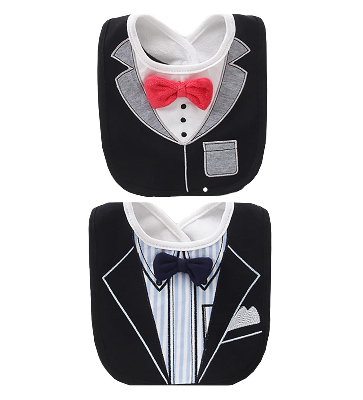 FEIFEI'S BOW 2PCS Baby Kids Bibs Set - Gentleman Bow Design - Cotton Feeding Apron for Boys - Buy Online on GoSupps.com