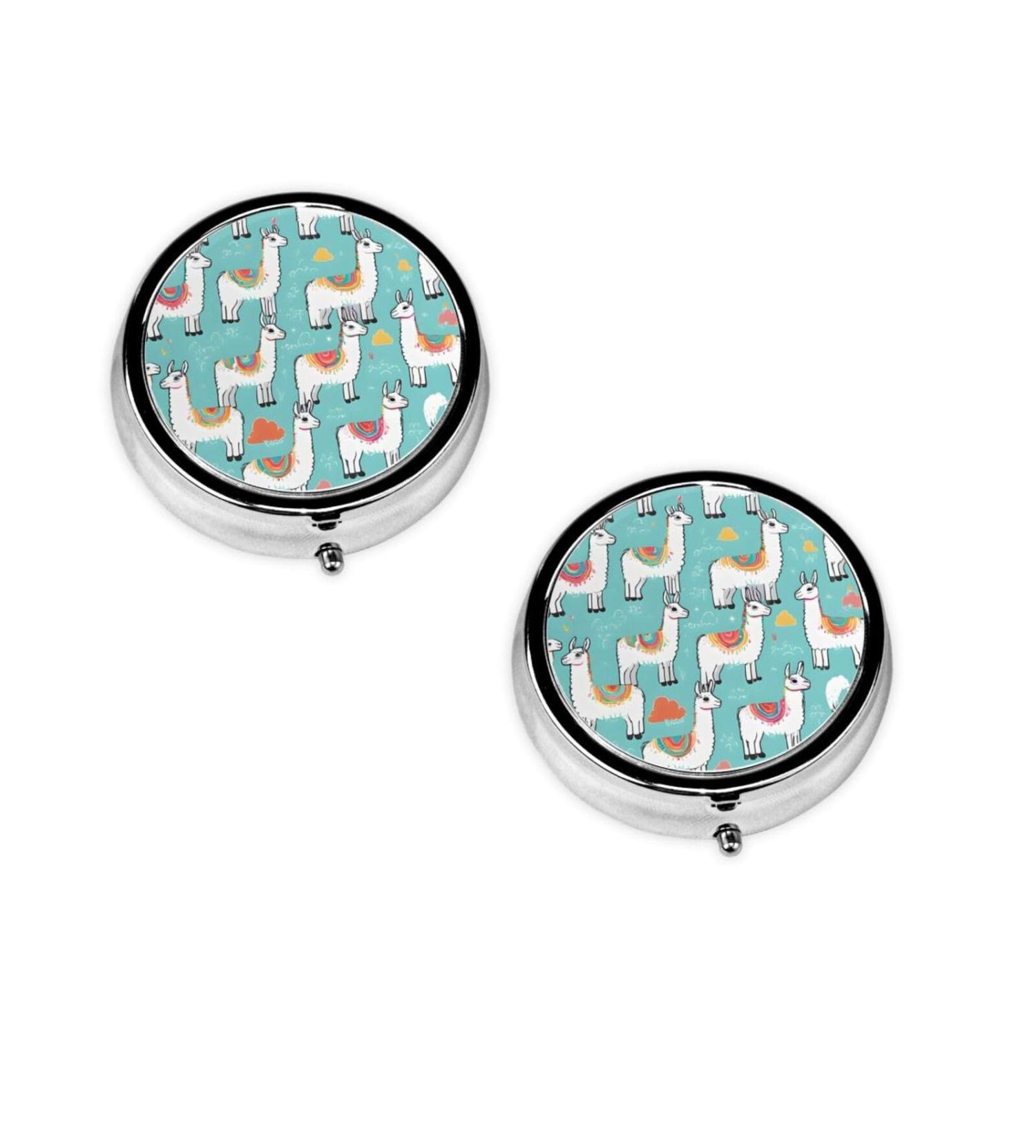 Cute Llama Round Pill Box | 3 Compartment Portable Travel Medicine Organizer | Decorative Mini Purse Vitamin Holder - Buy Online on GoSupps.com