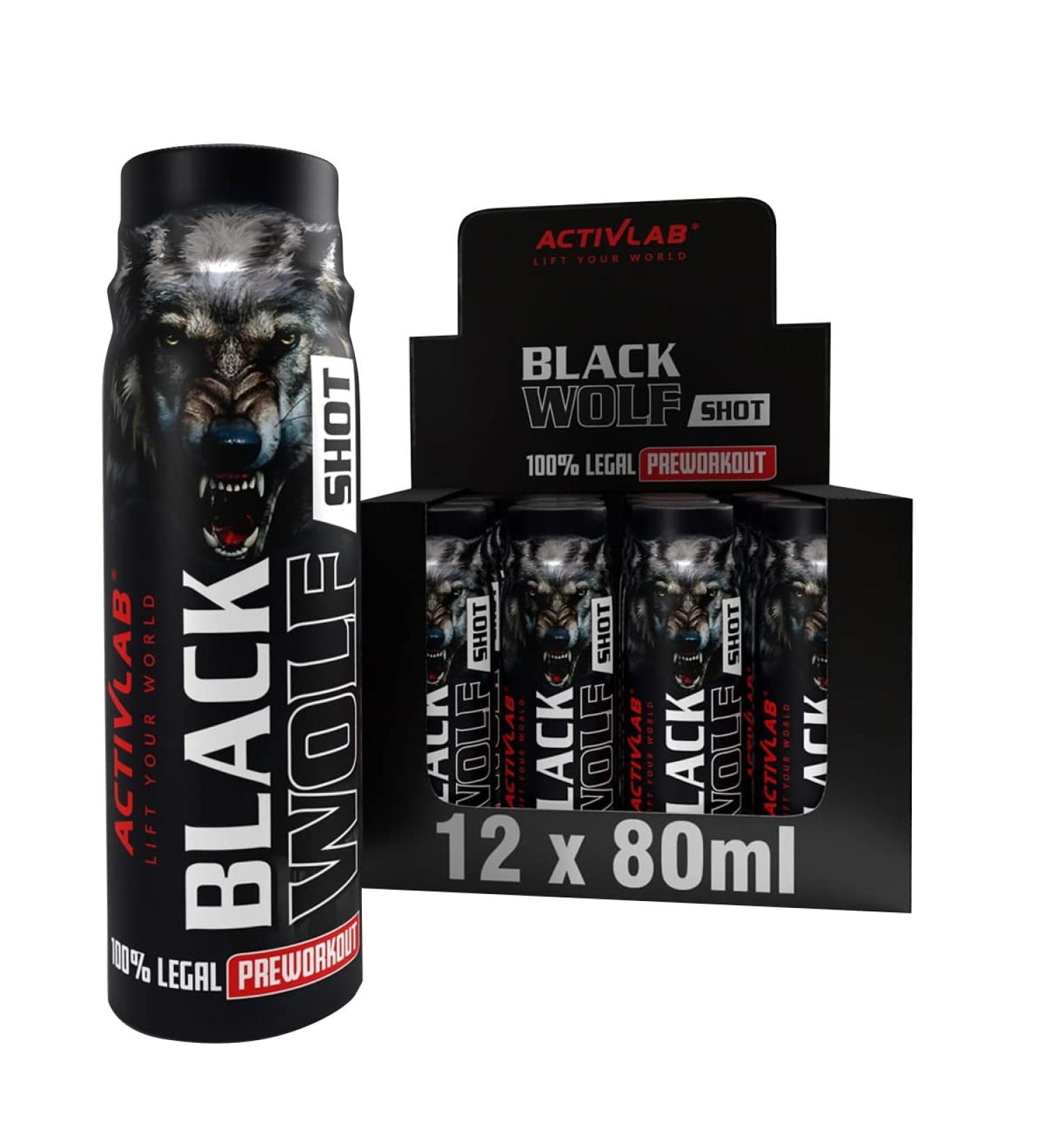 Activlab Black Wolf Pre-Workout Shot 80ml | Beta-Alanine Caffeine & Vitamins | Boost Strength & Endurance | Box of 12 | International Shipping - Buy Online on GoSupps.com