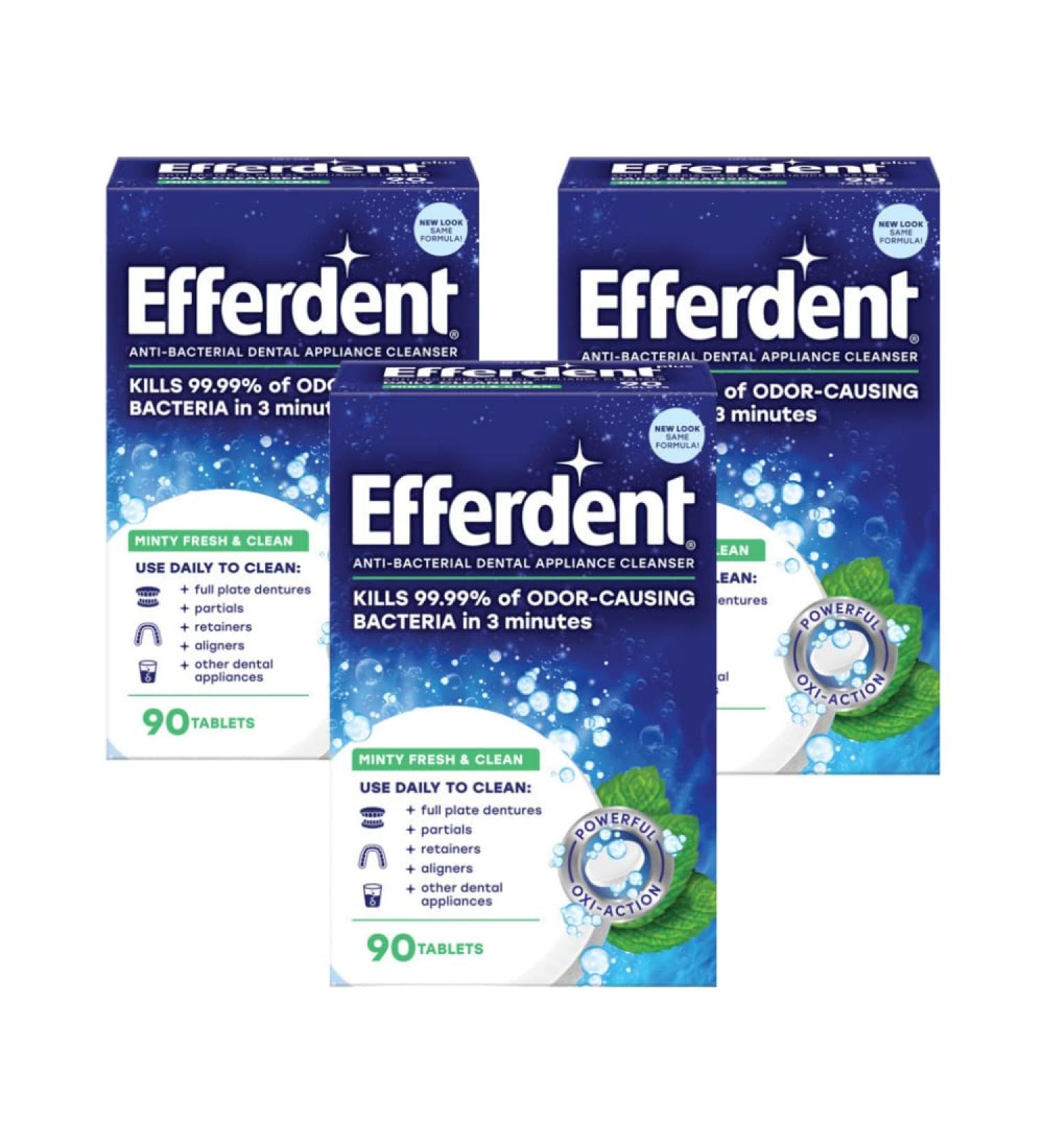Efferdent Retainer Cleaning Tablets Denture Cleaning Tablets for Dental Appliances Minty Fresh & Clean 90 Count. (Pack of 3) 90 Count (Pack of 3) - Buy Online on GoSupps.com