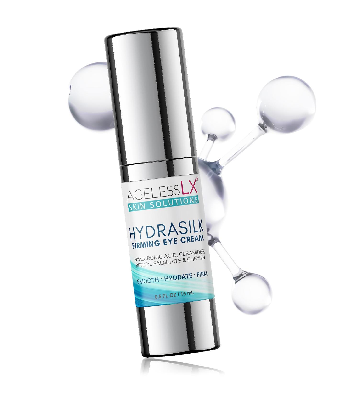 AgelessLX - Hydrasilk Eye Cream - Firming Under Eye Cream for Dark Circles and Puffiness - Hyaluronic Acid Moisturizer for Wrinkles Fine Lines and Puffy Eye Bags - 0.5 OZ - Buy Online on GoSupps.com