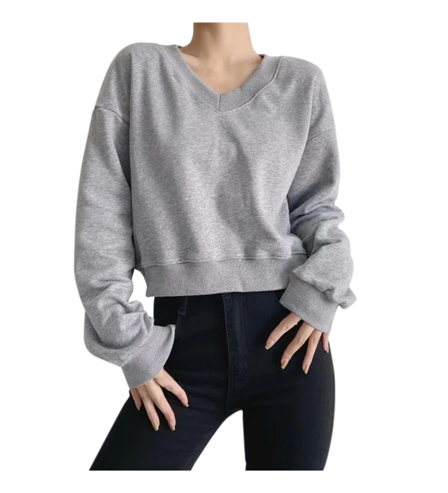 Buy Women's Autumn Loose V-Neck Sweater Dress - Casual Gray Long Sleeve Outfit for Festivals | Stylish & Comfortable - Buy Online on GoSupps.com