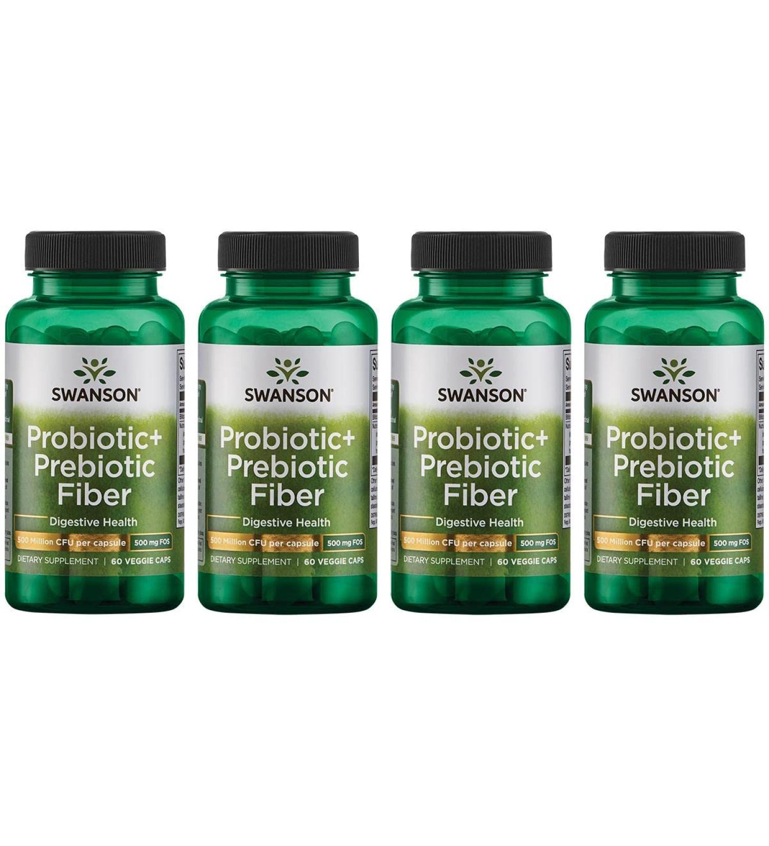 Swanson Prebiotic + Probiotic Fiber - 60 Capsules, 500 Million CFU - Digestive & Immune Health Support - 4 Pack - Buy Online on GoSupps.com