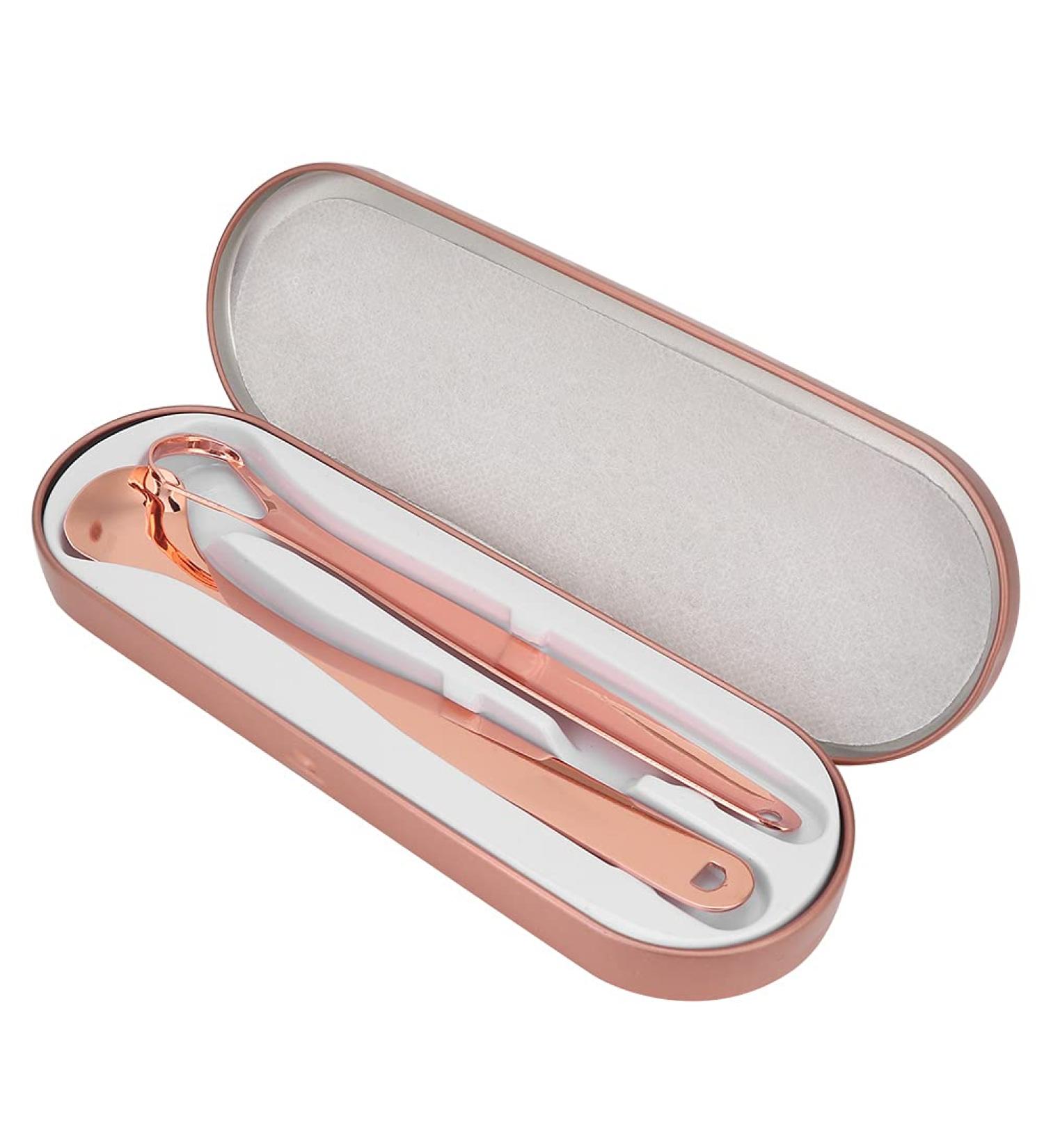 2-Part Stainless Steel Tongue Scraping Set - Reusable Non-Slip Handle Storage Box - Tongue Brush for Adults & Kids (Rose Gold) - Buy Online on GoSupps.com
