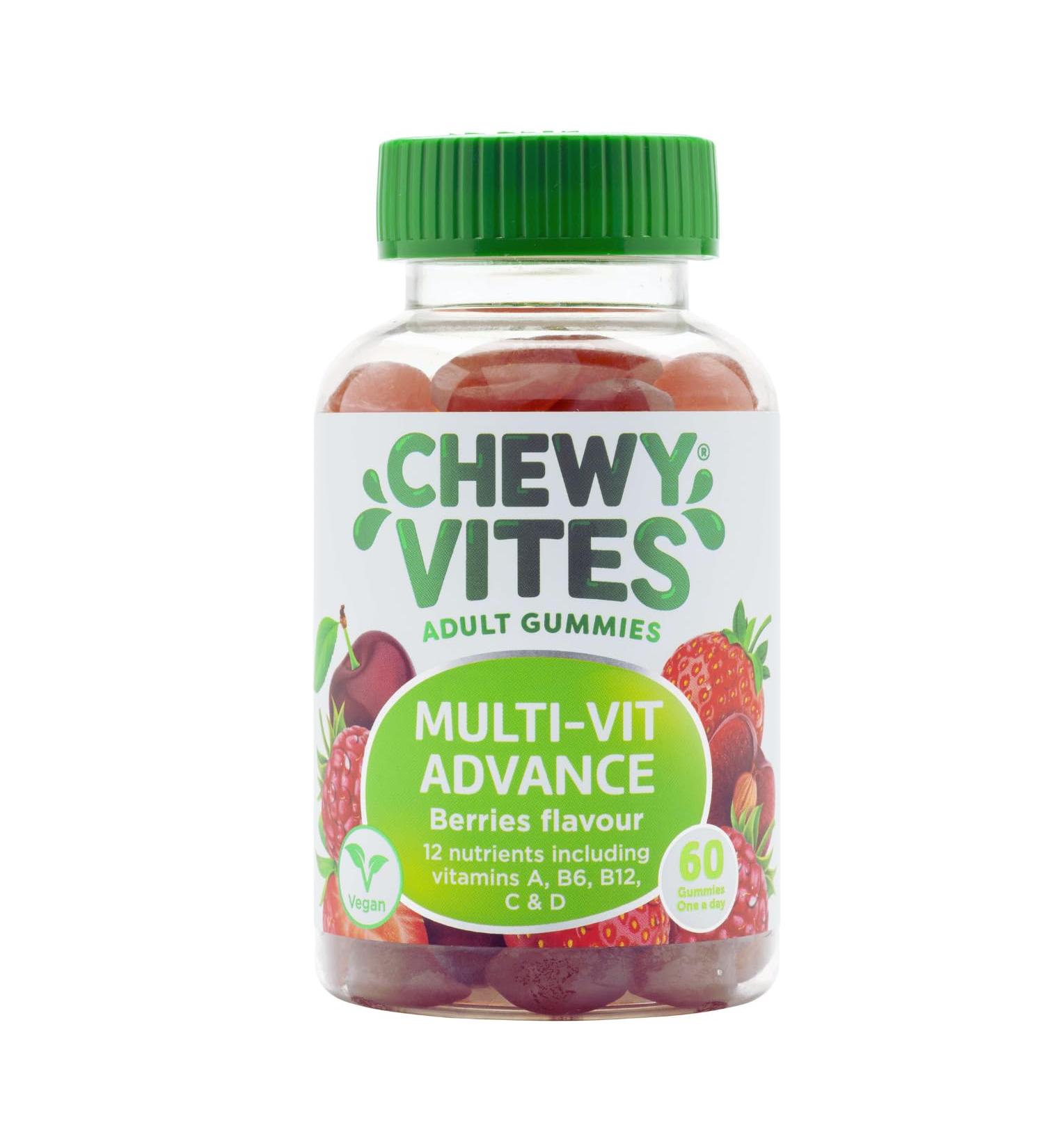 Chewy Vites Adults Multivitamin Advance | 60 Gummy Vitamins | 12 Essential Nutrients | 1-a-Day | 2 Months Supply | Real Fruit Juice | Vegan 60 count (Pack of 1) Adults Multivitamin Advance - Buy Online on GoSupps.com