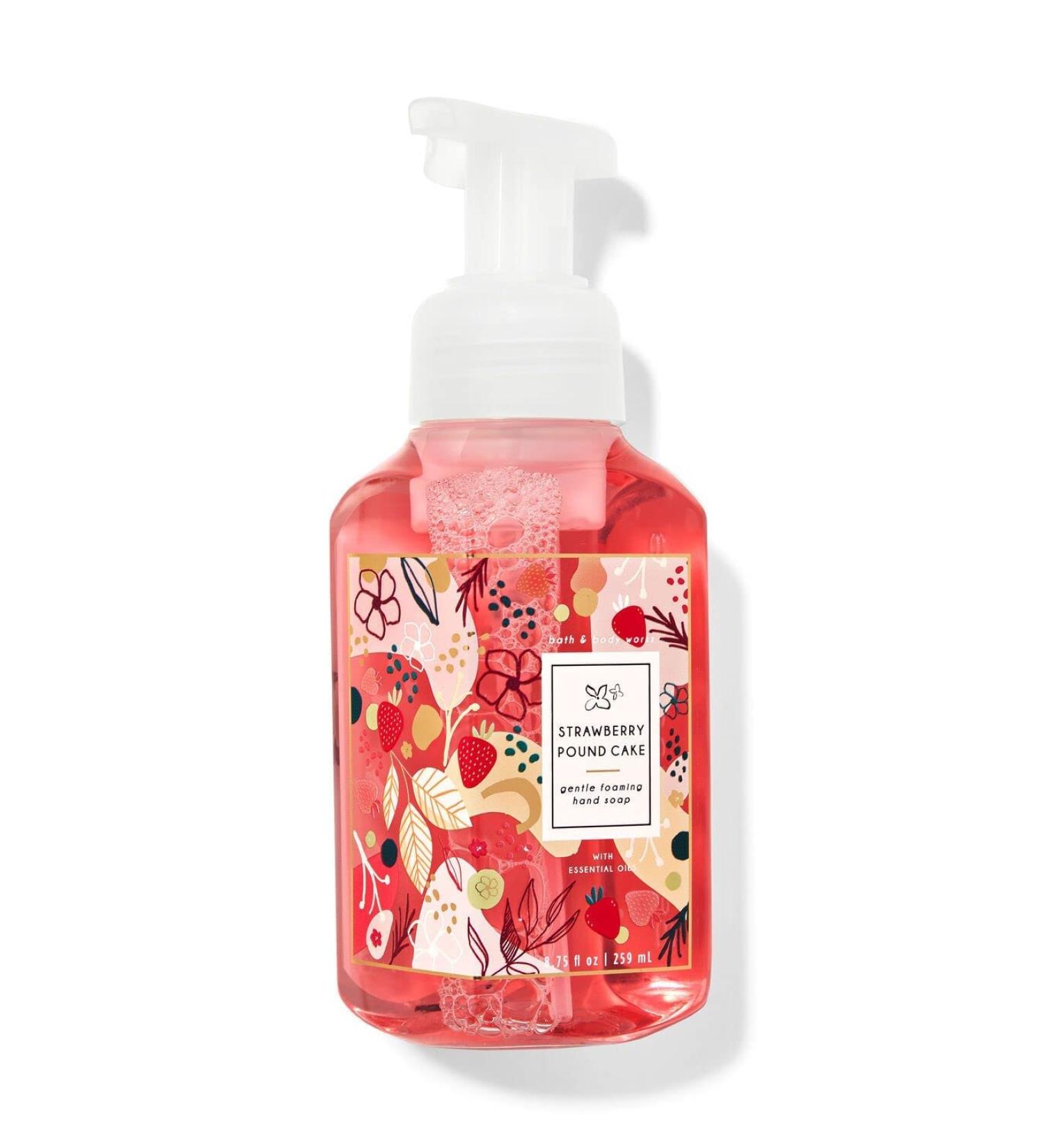 Bath and Body Works Strawberry Pound Cake Gentle Foaming Hand Wash Pretty Floral Label 8.7 Ounce Floral Strawberry 8.7 Ounce (Pack of 1)