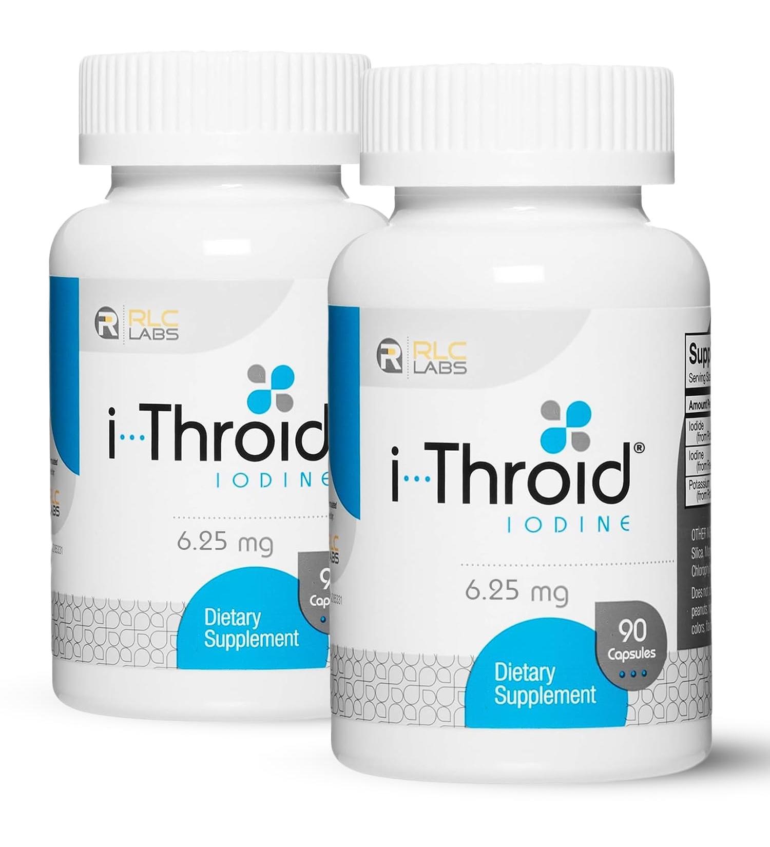 RLC Labs i-Throid 6.25 mg - Thyroid Supplements for Hypothyroidism Iodide Supplements for Thyroid Support Healthy Metabolism Thyroid Support for Women and Men - 90 Vegetarian Capsules (Pack of 2) 90 Count (Pack of 2) - Buy Online on GoSupps.com