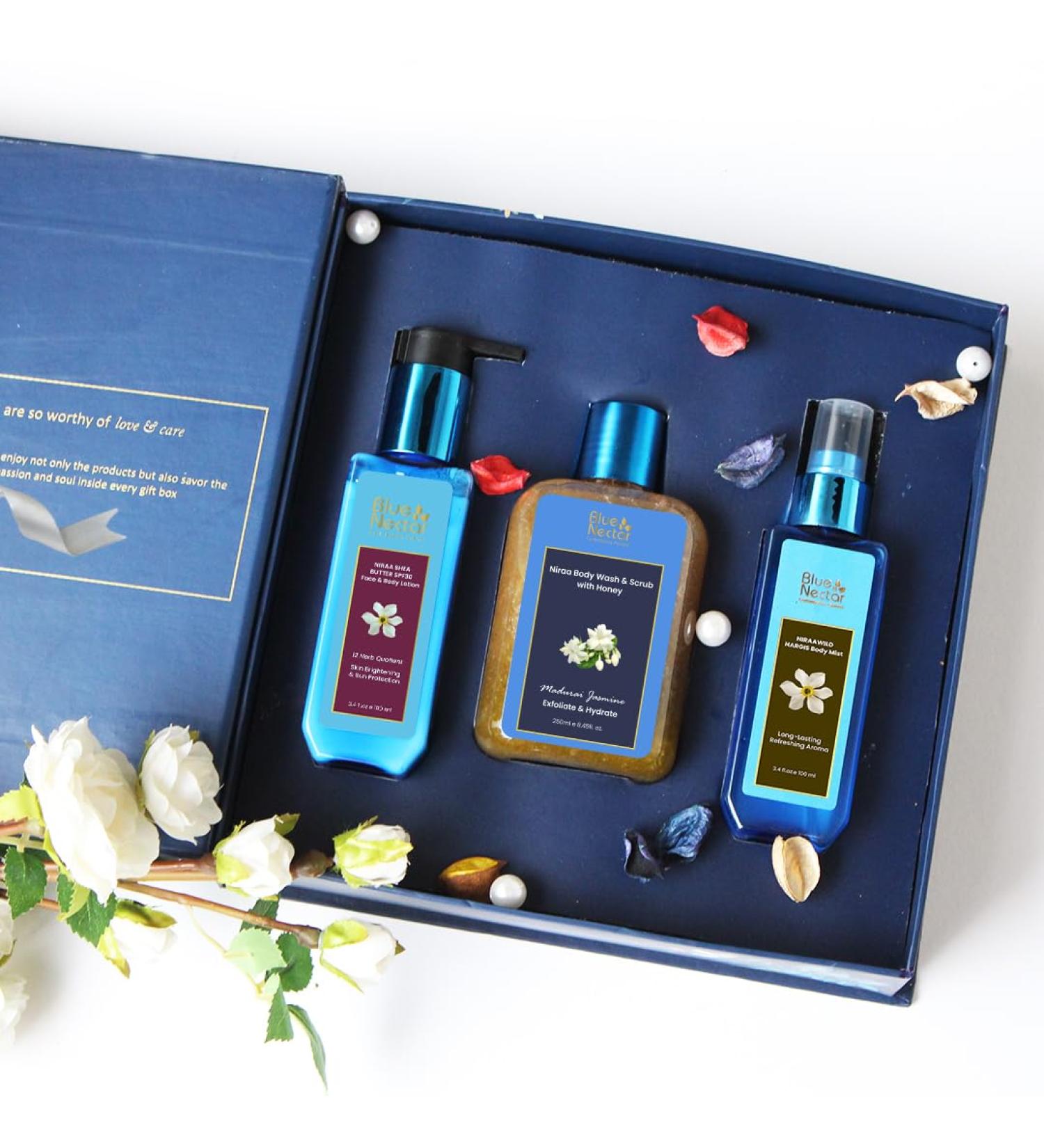 Premium Ayurvedic Beauty Gift Set | Blue Nectar Lotion Wash & Mist | Perfect Holiday Gift for Men & Women - Buy Online on GoSupps.com