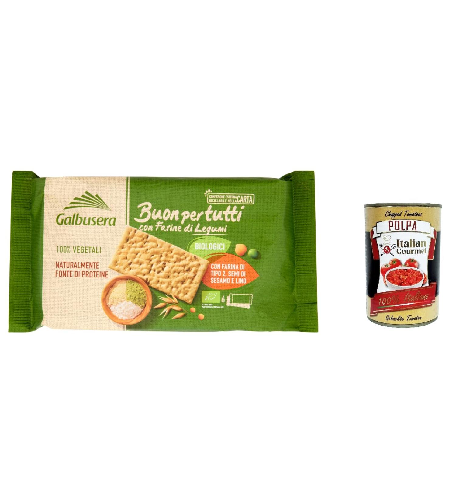 Galbusera Buonpertutti Pack of 3 organic flour crackers with type 2 flour sesame seeds and flax 240 g + Italian Gourmet polpa 400 g - Buy Online on GoSupps.com